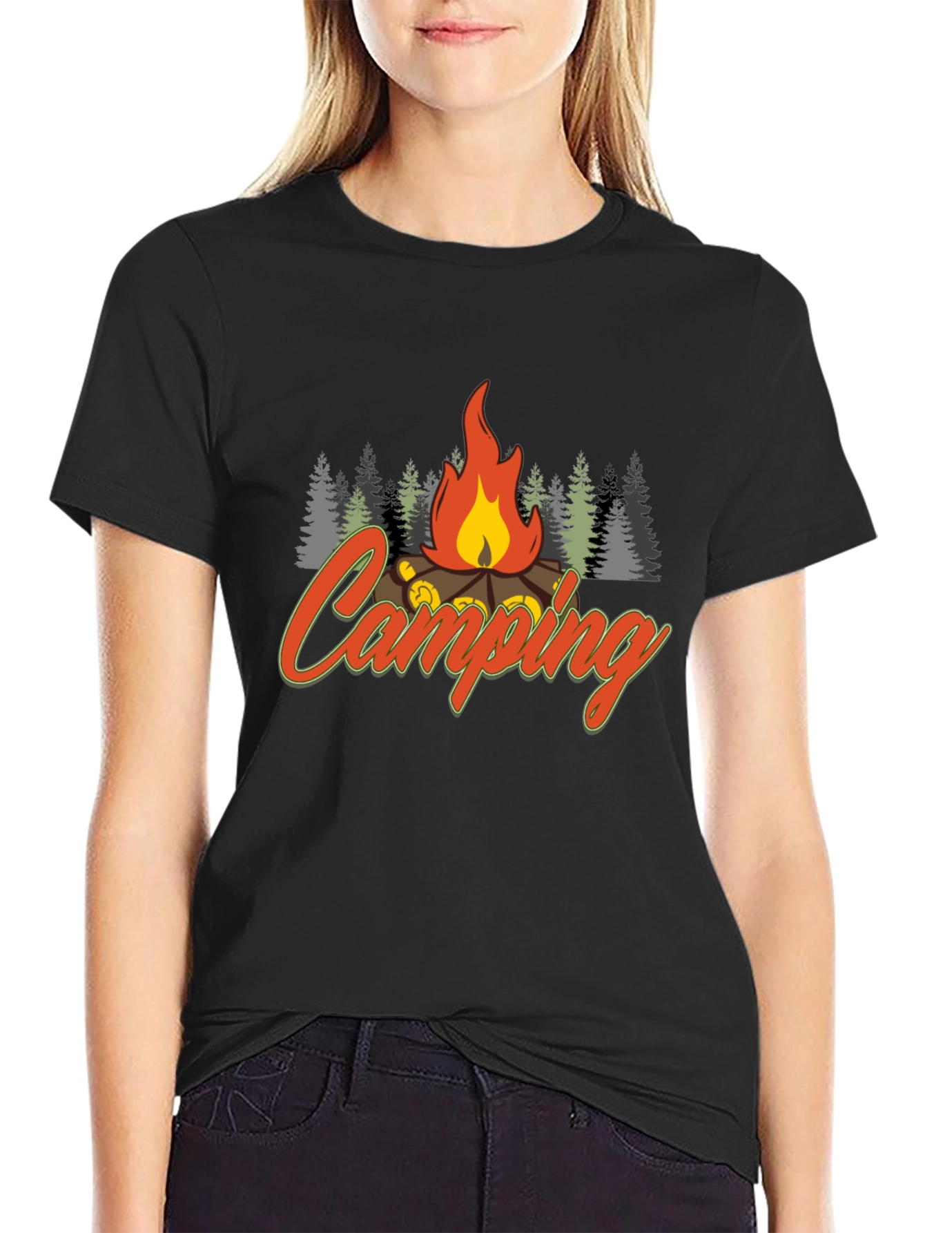 Camping Fire Graphic Tee - Black