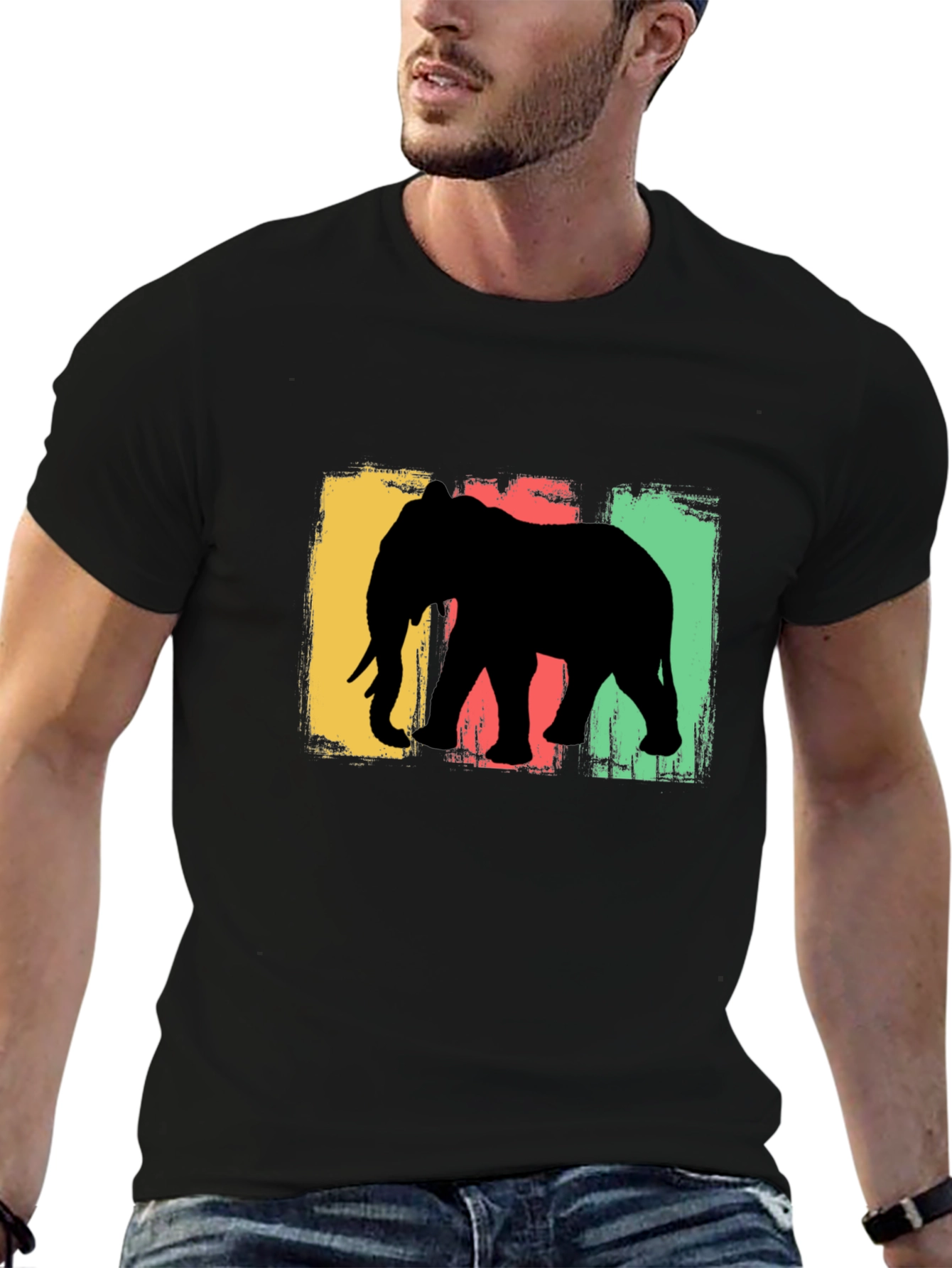Elephant Silhouette Graphic Tee - Black