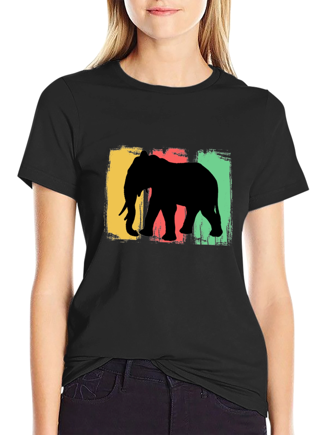 Elephant Silhouette Graphic Tee - Black