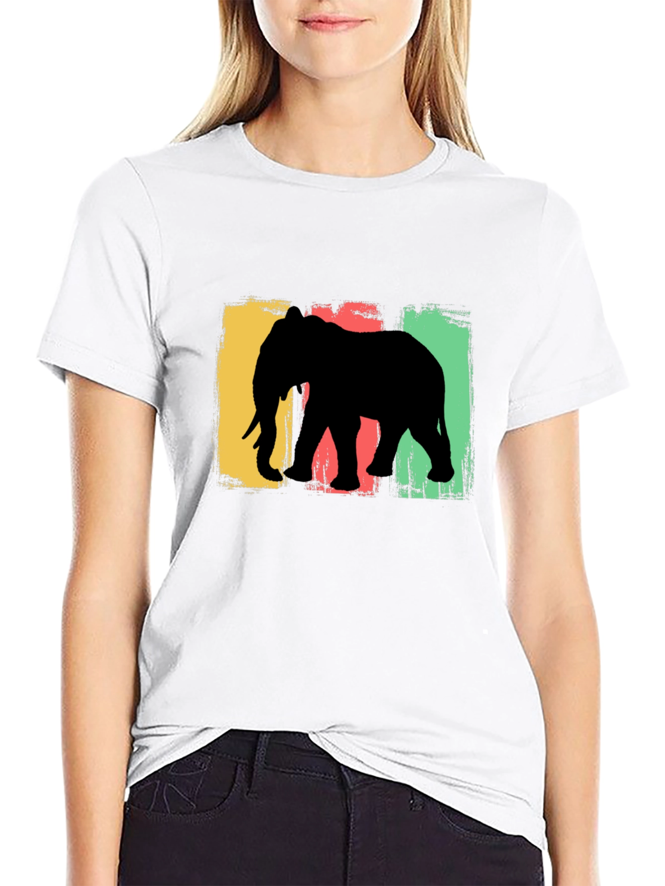 Elephant Silhouette Graphic Tee - Black