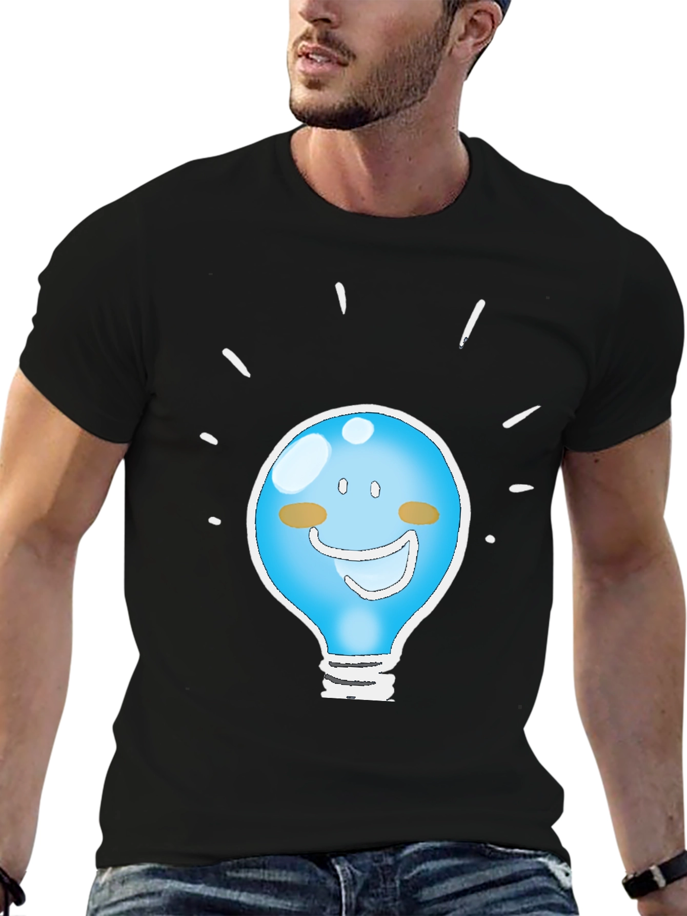 Funny Idea Light Bulb Graphic Tee - Black