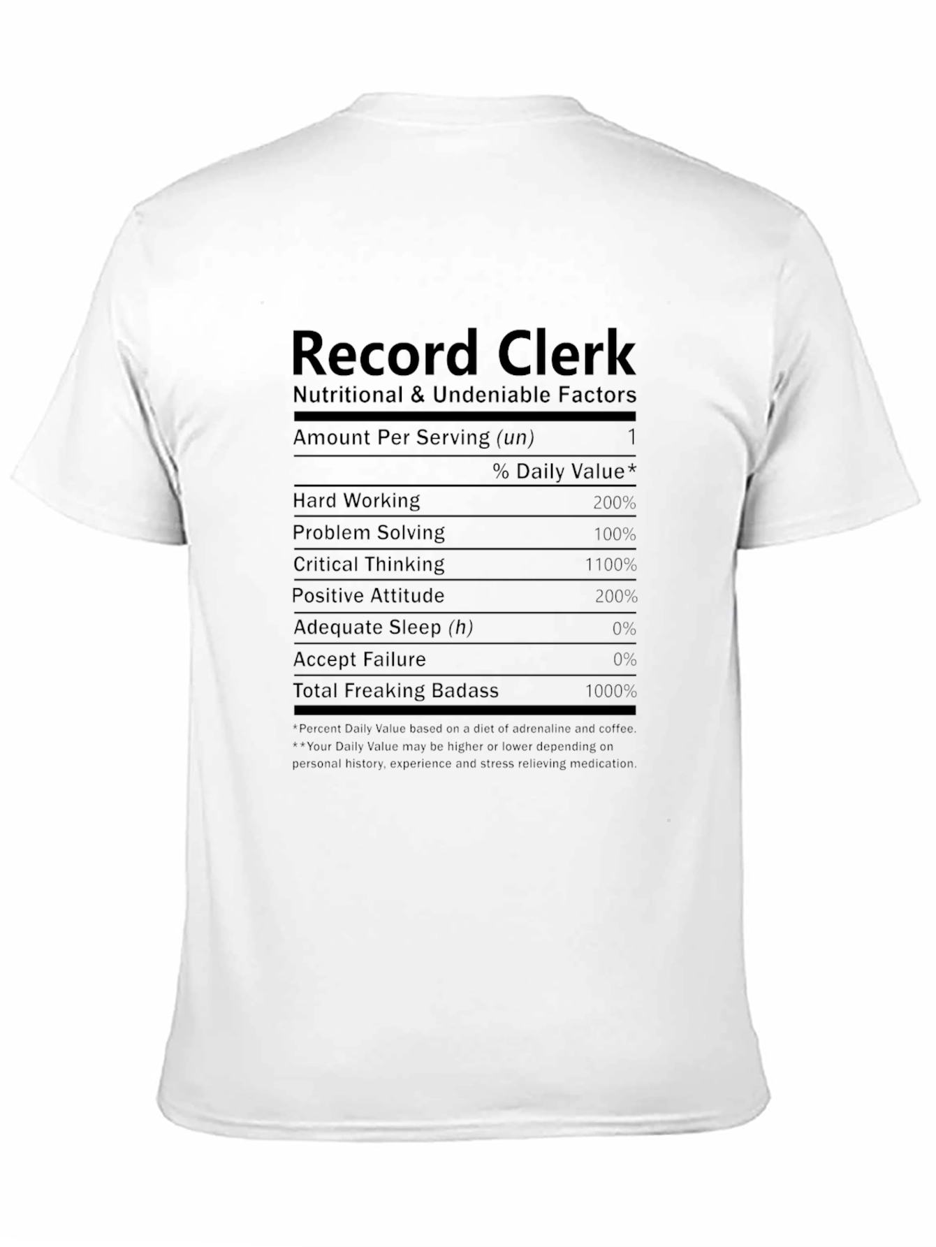 Record Clerk Nutritional Facts Black T-Shirt