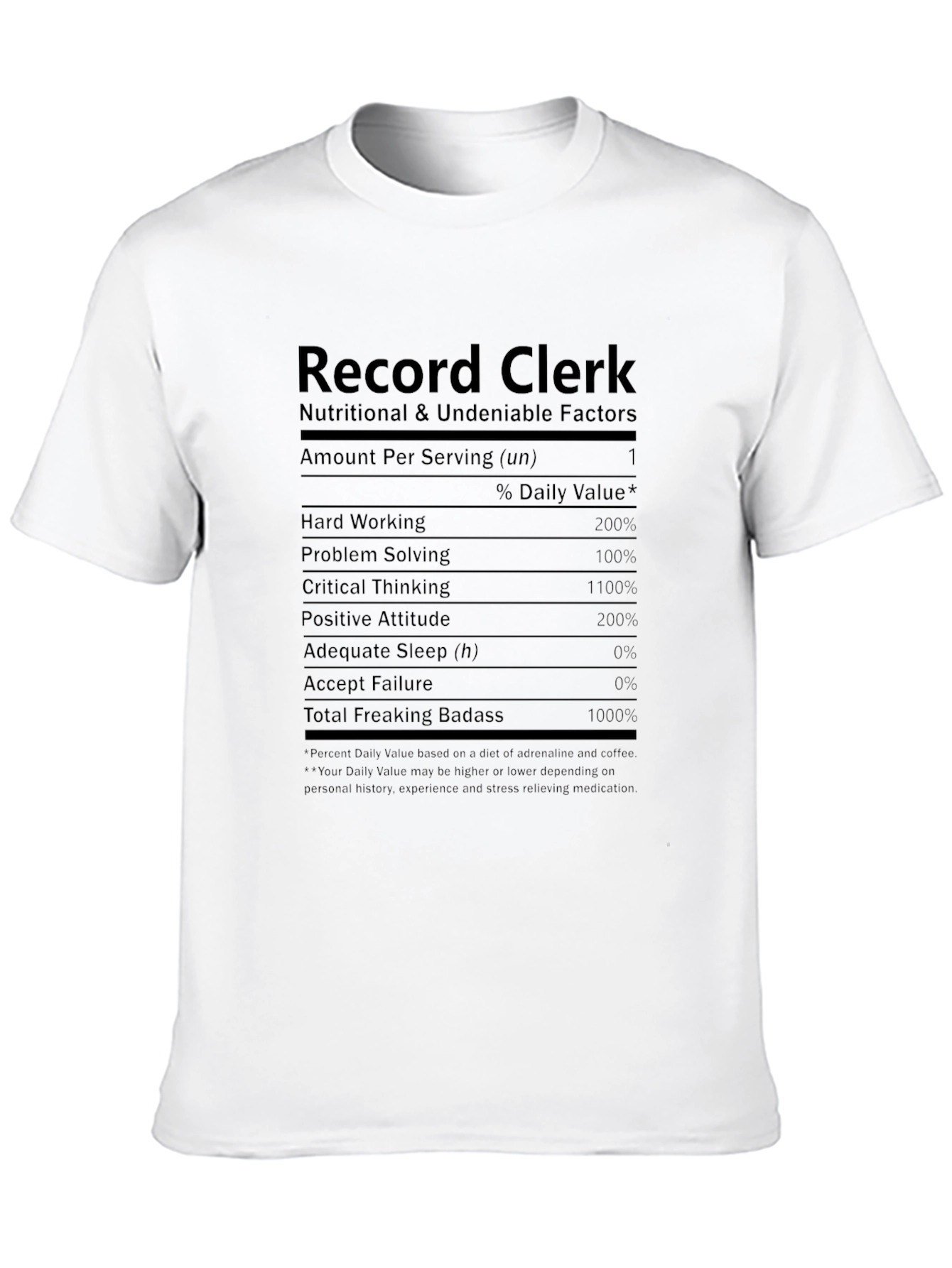 Record Clerk Nutritional Facts Black T-Shirt
