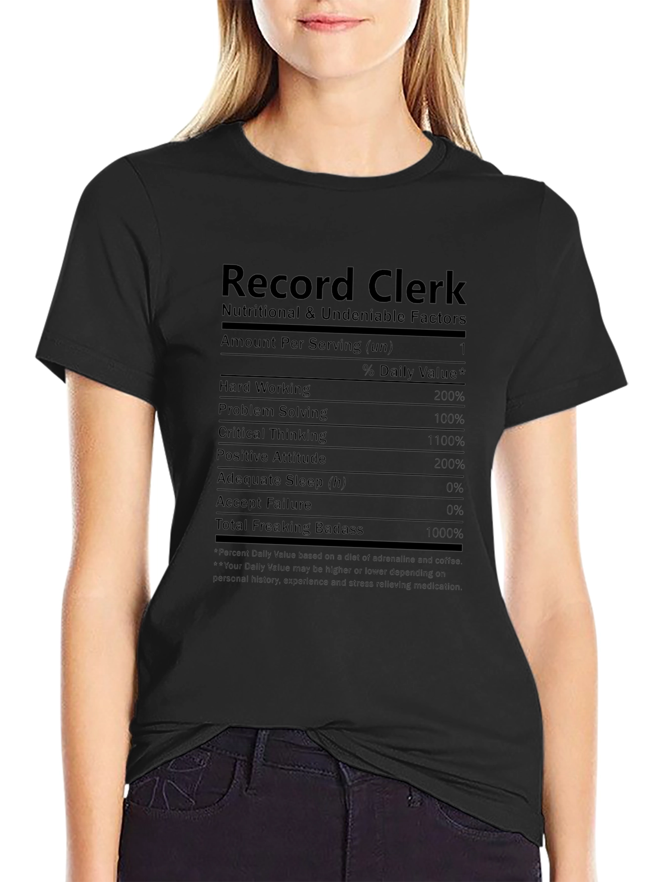 Record Clerk Nutritional Facts Black T-Shirt