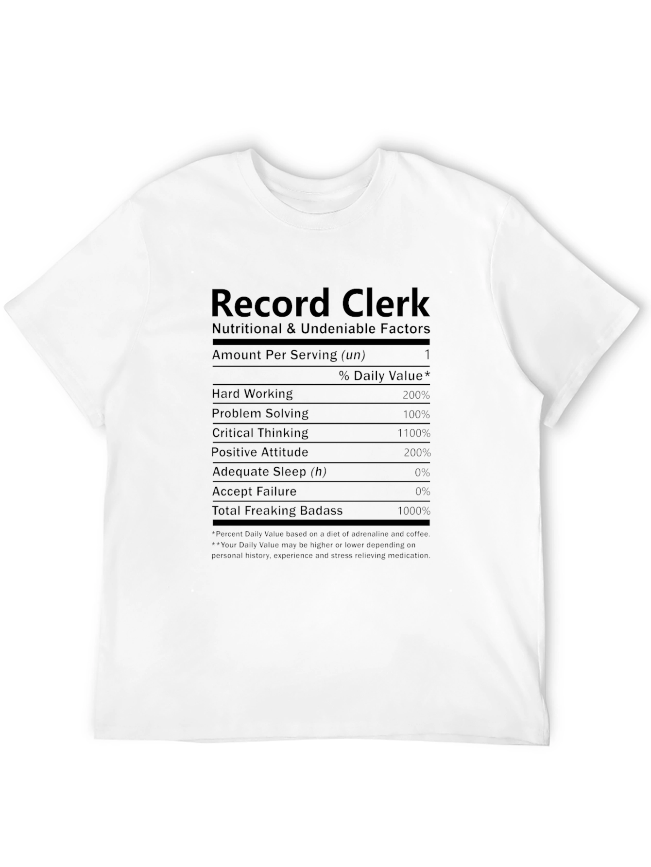 Record Clerk Nutritional Facts Black T-Shirt