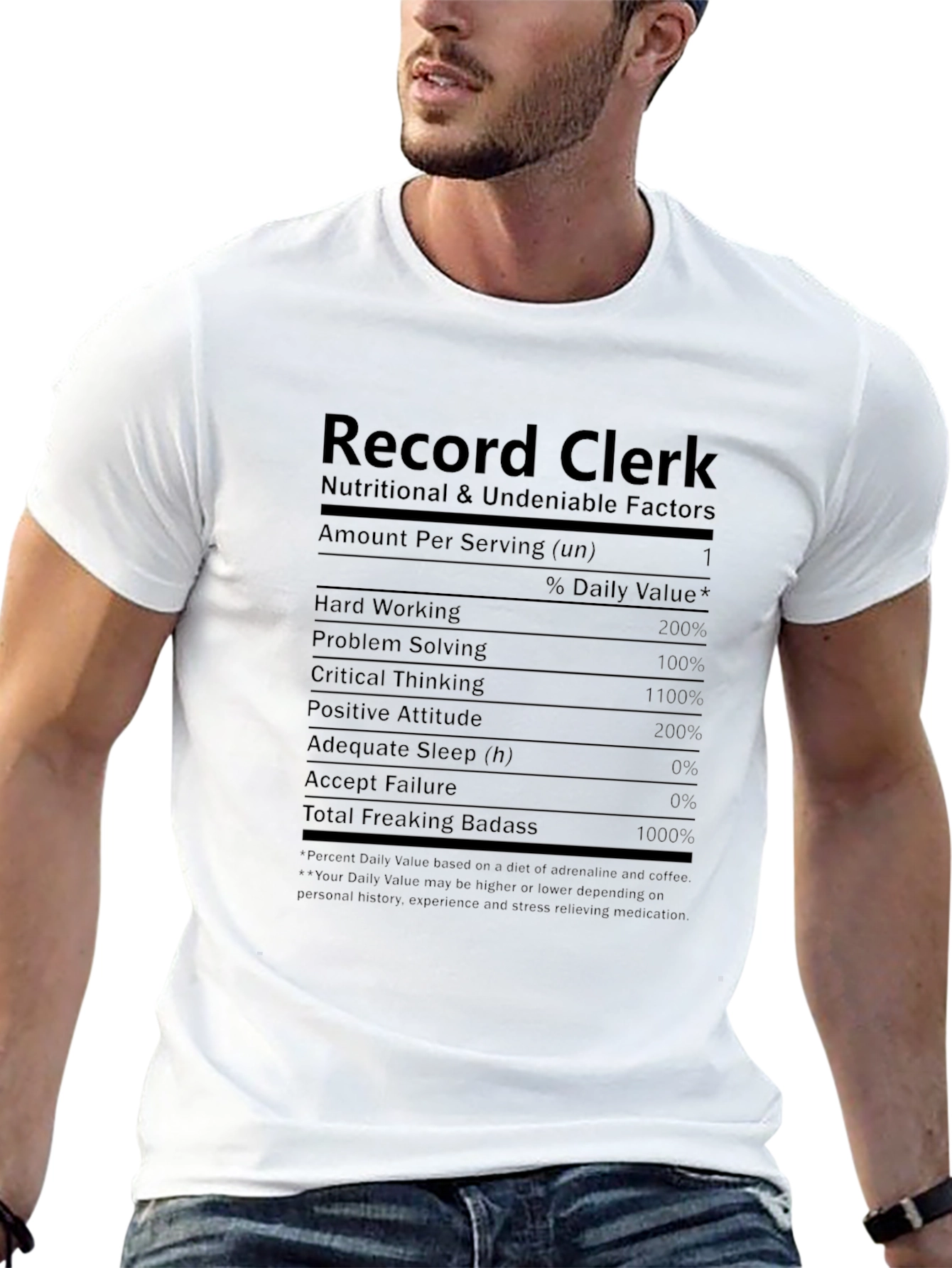 Record Clerk Nutritional Facts Black T-Shirt