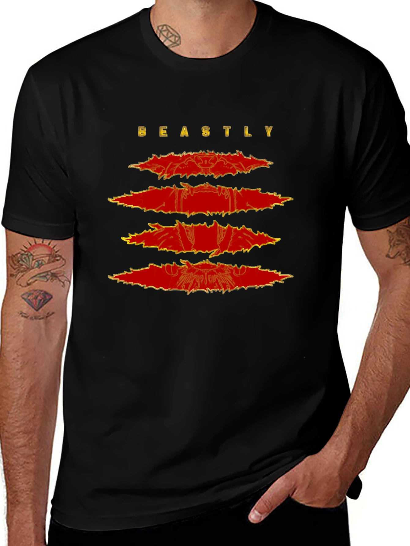 Beastly Graphic Print Mens Black T-Shirt