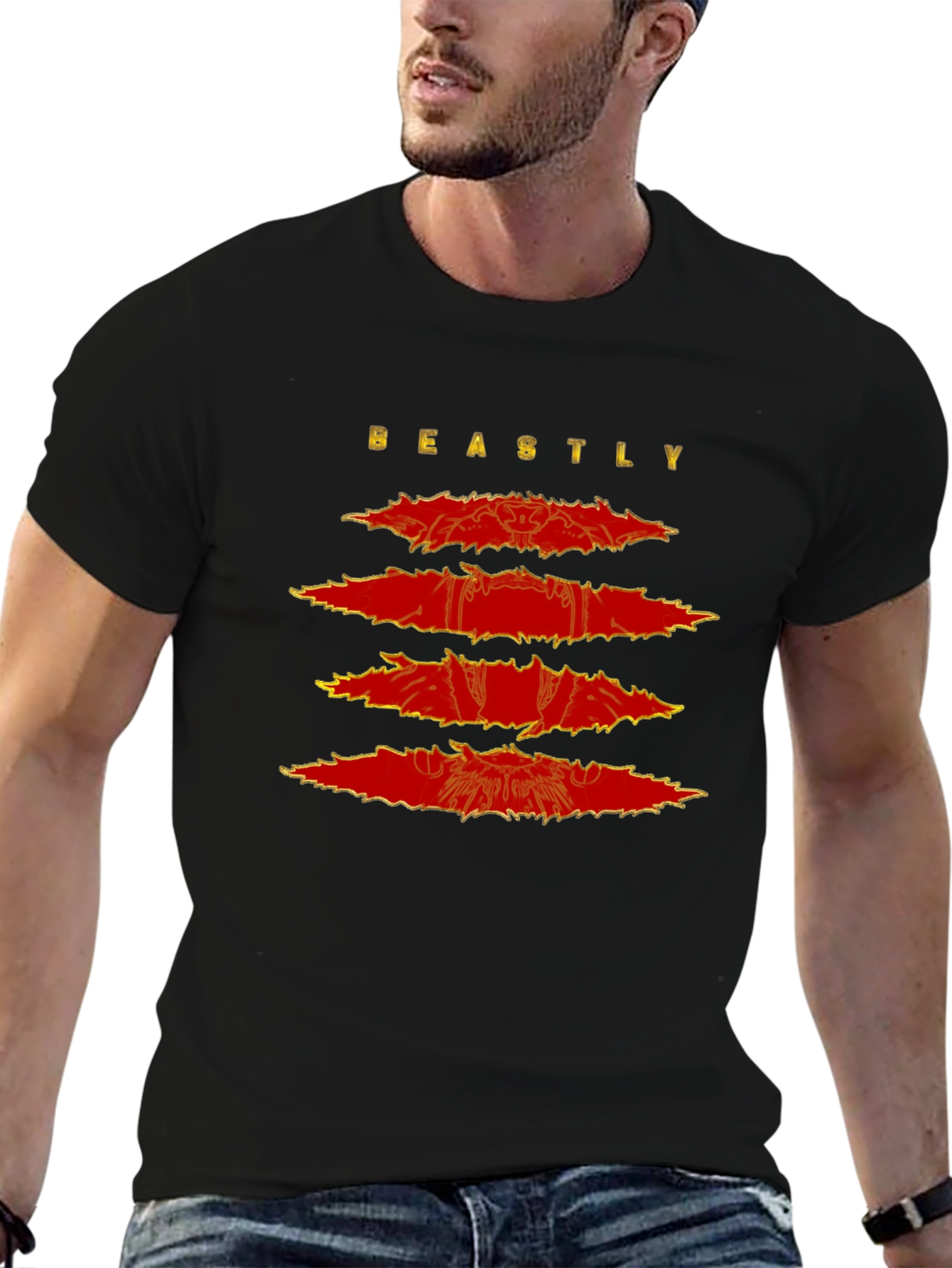 Beastly Graphic Print Mens Black T-Shirt