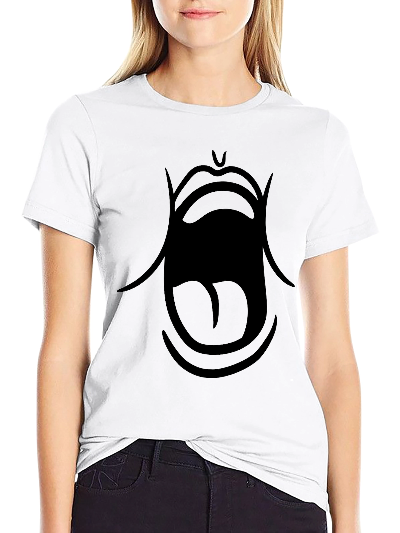 Bold Graphic Tee: Open Mouth Design - Black