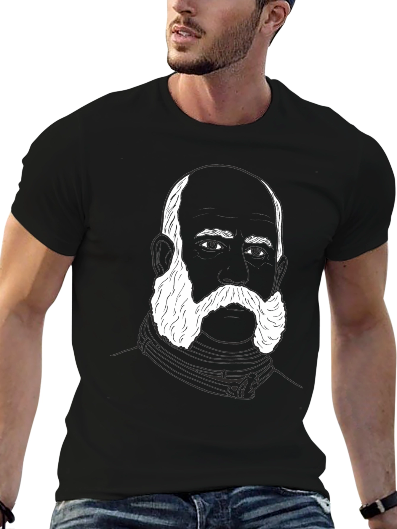 Bearded Man Graphic T-Shirt - Black