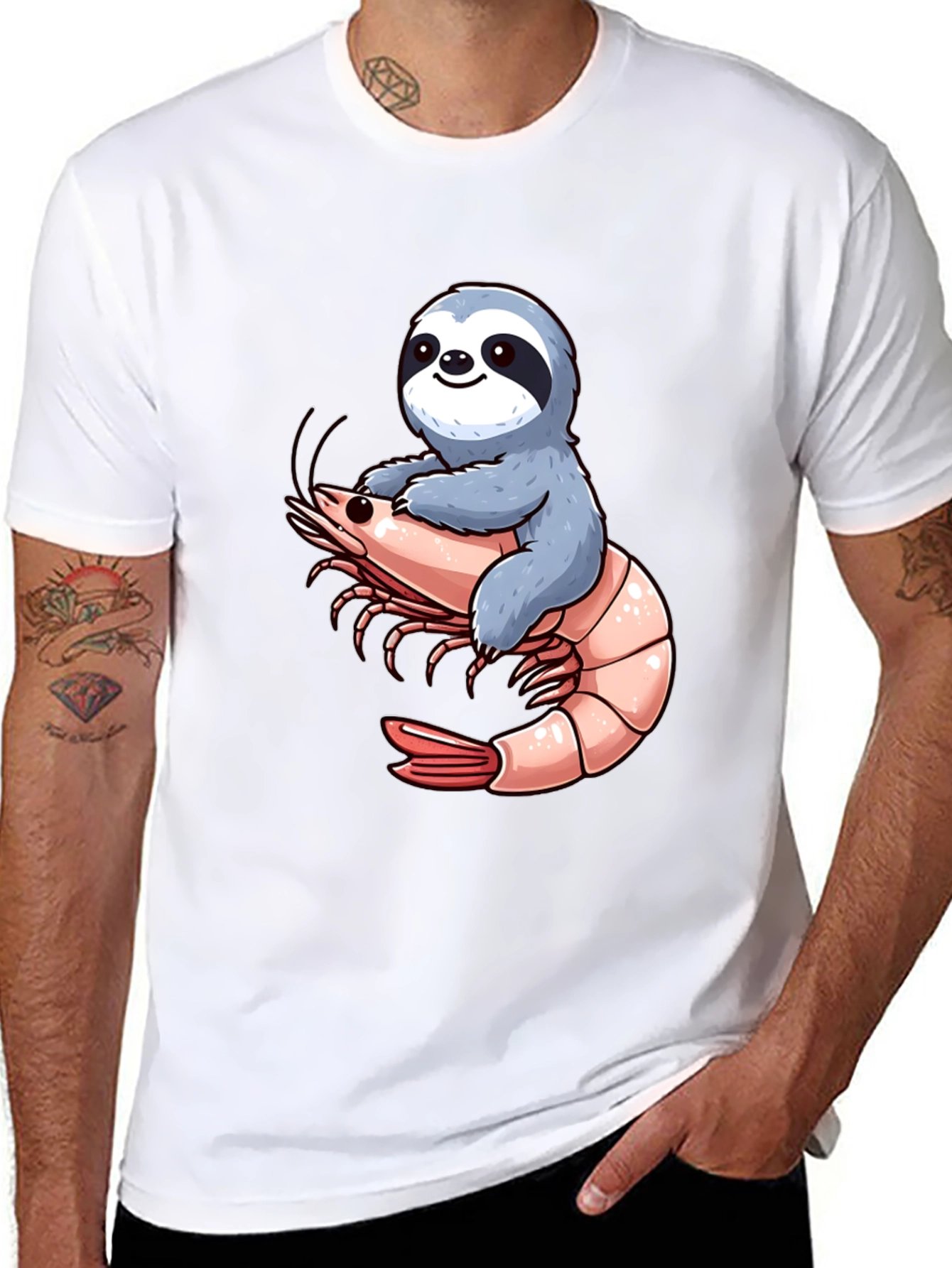 Sloth Riding Shrimp Graphic T-Shirt