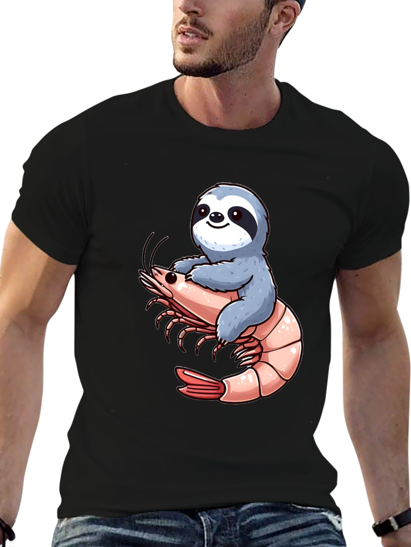 Sloth Riding Shrimp Graphic T-Shirt