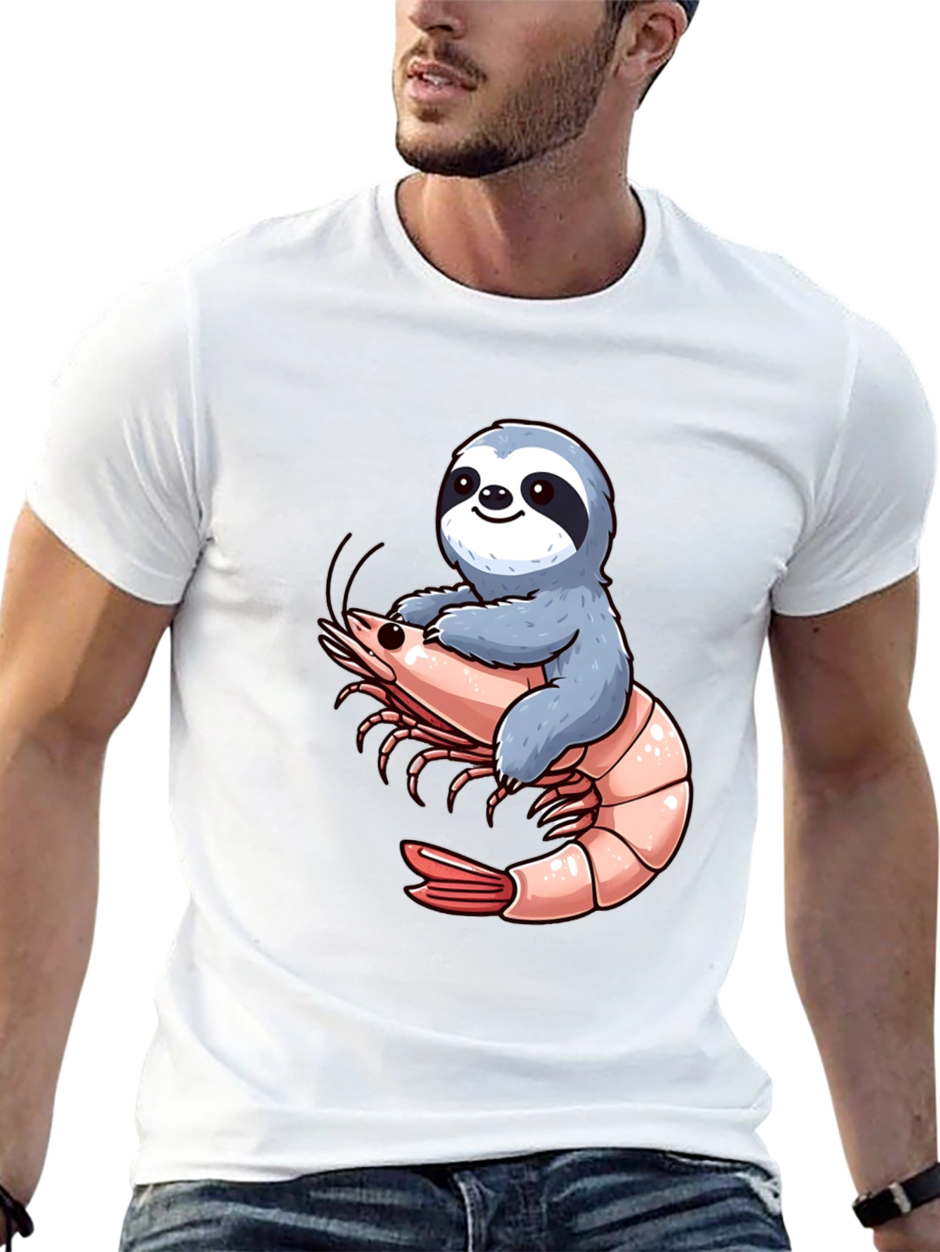 Sloth Riding Shrimp Graphic T-Shirt