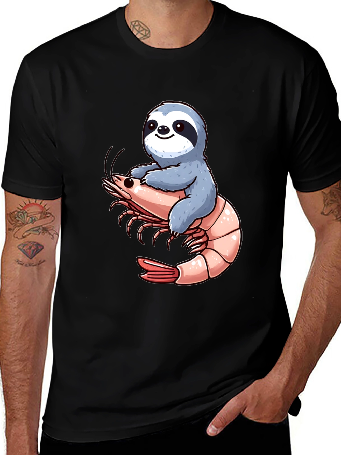 Sloth Riding Shrimp Graphic T-Shirt