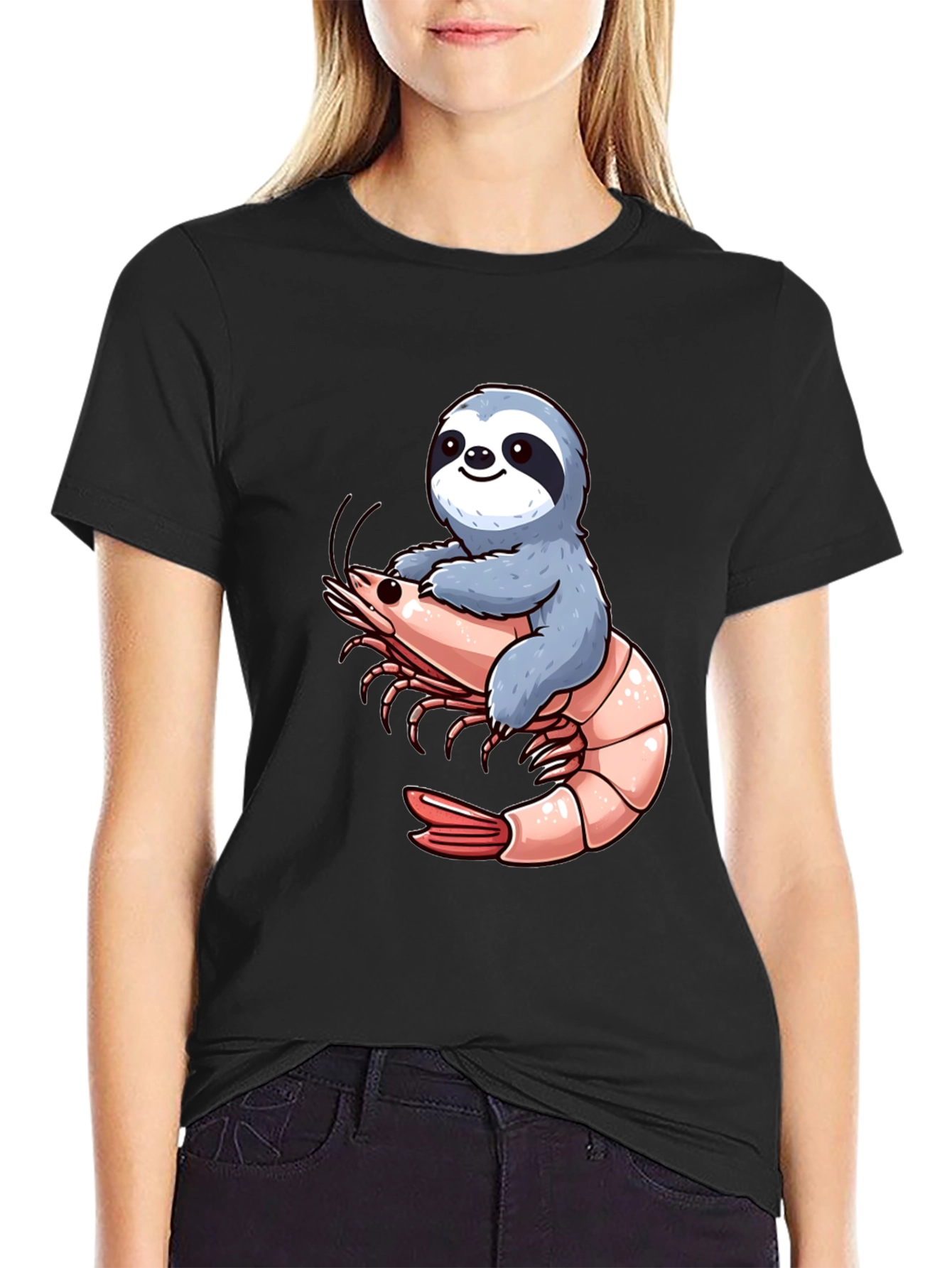 Sloth Riding Shrimp Graphic T-Shirt