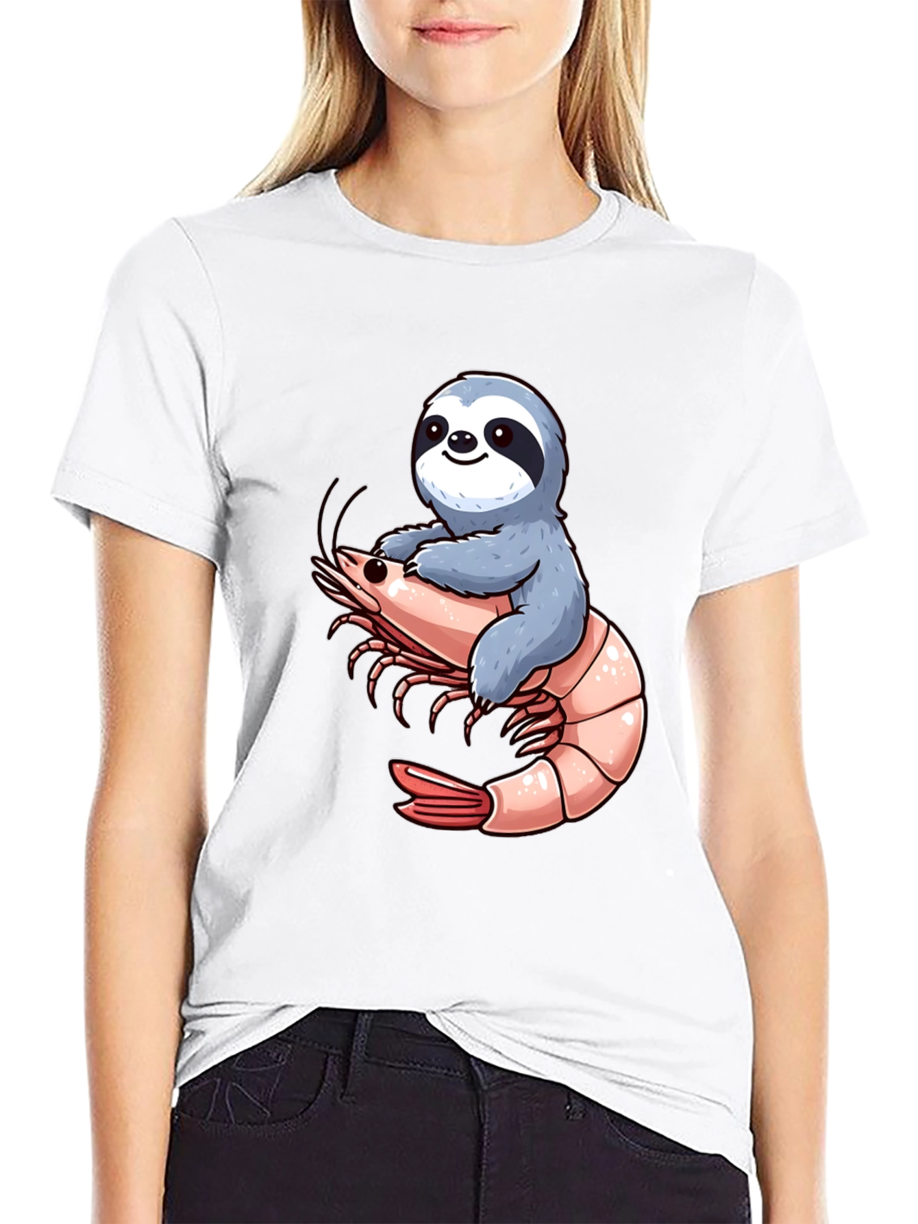 Sloth Riding Shrimp Graphic T-Shirt