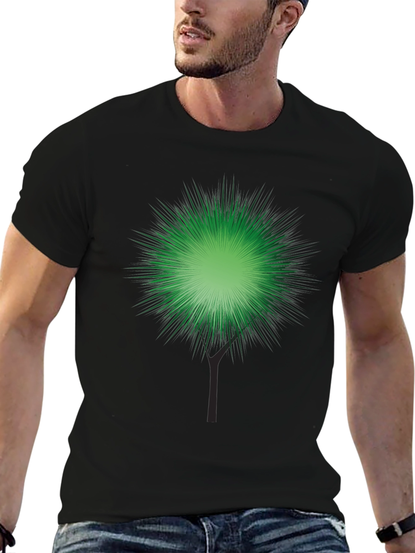 Green Burst Graphic Black T-Shirt