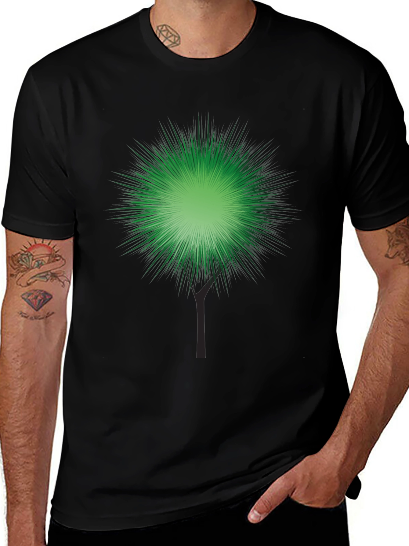 Green Burst Graphic Black T-Shirt