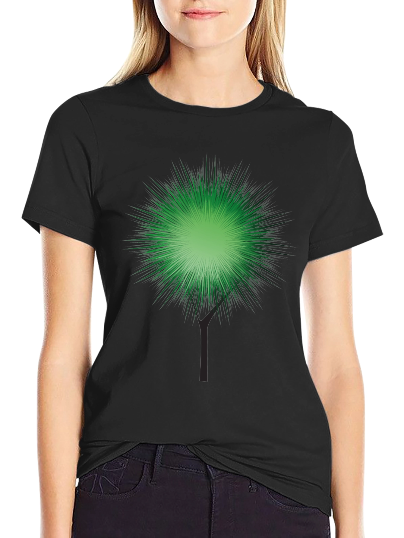 Green Burst Graphic Black T-Shirt
