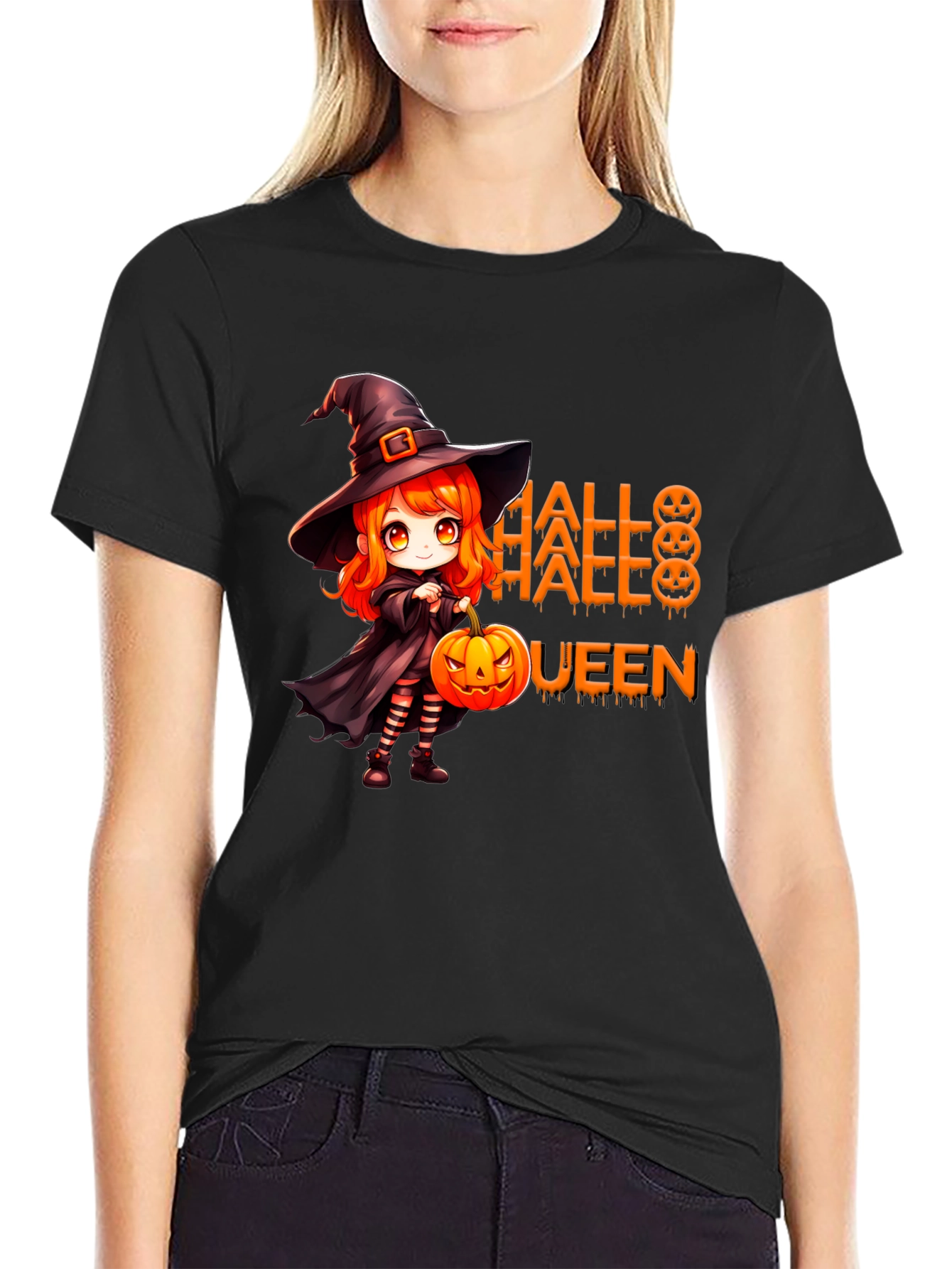 Halloween Queen Black T-Shirt - Witch Design