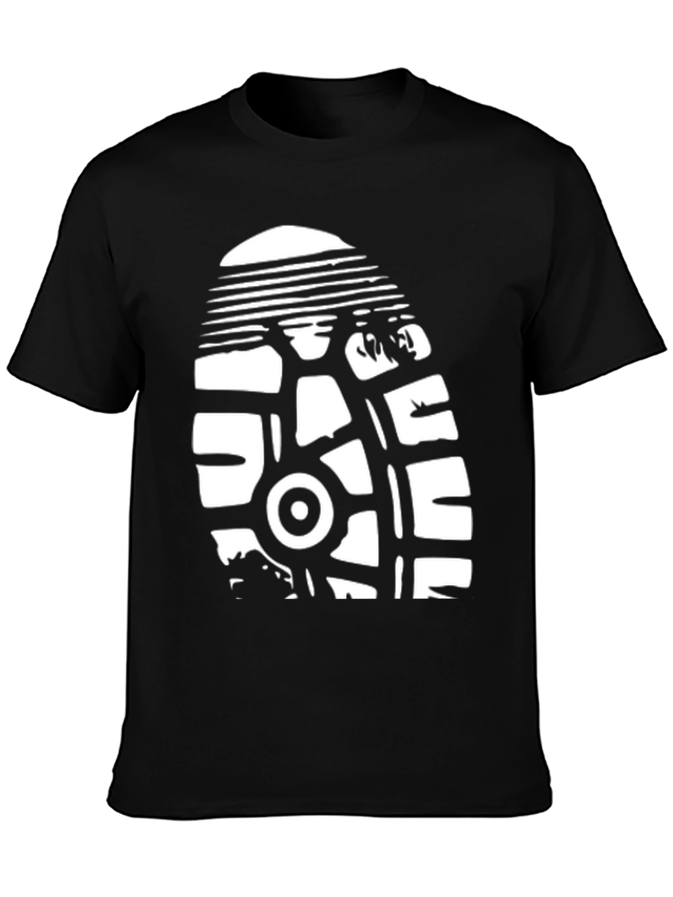 Black T-Shirt with White Shoe Tread Graphic Print