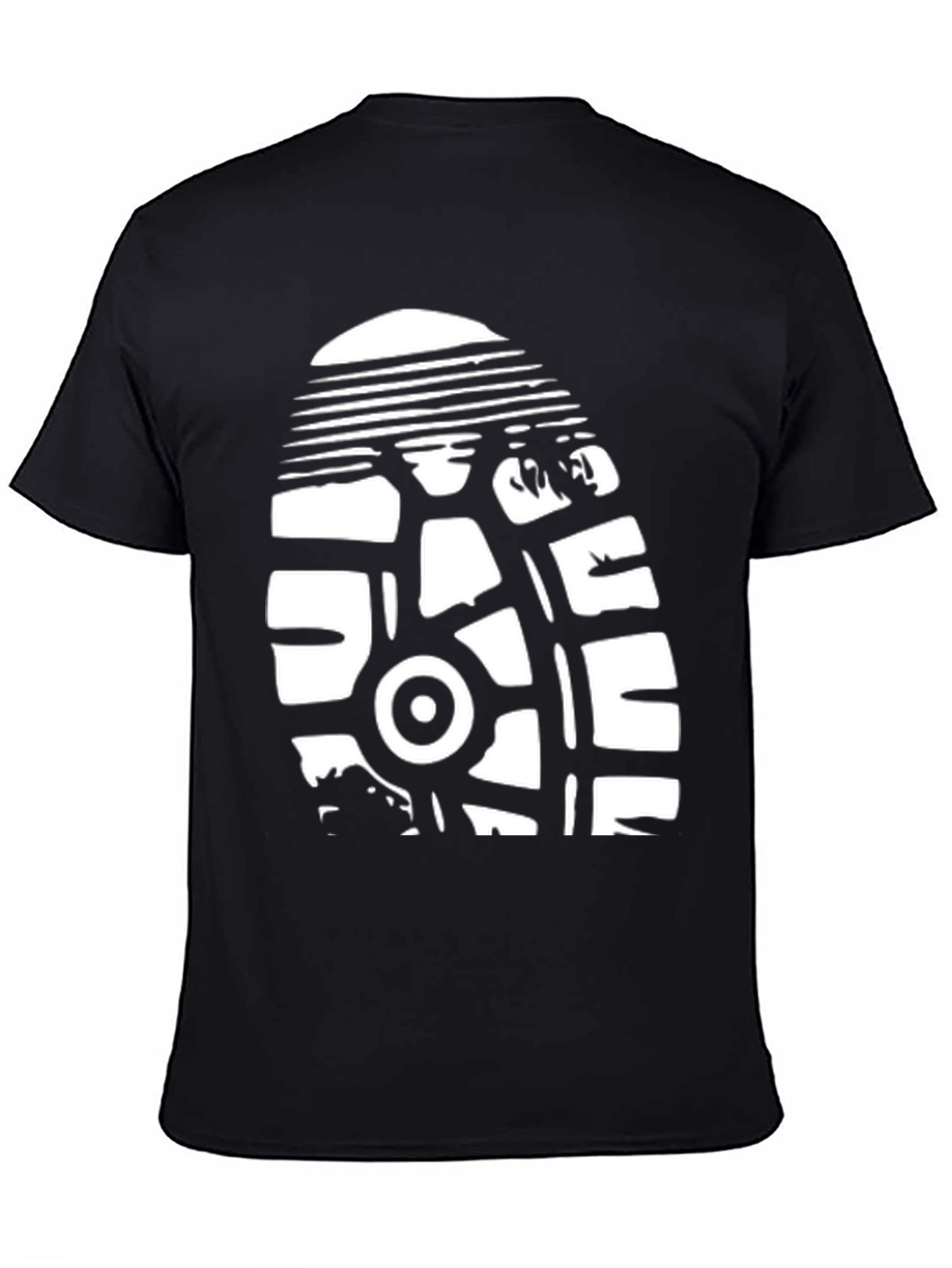 Black T-Shirt with White Shoe Tread Graphic Print