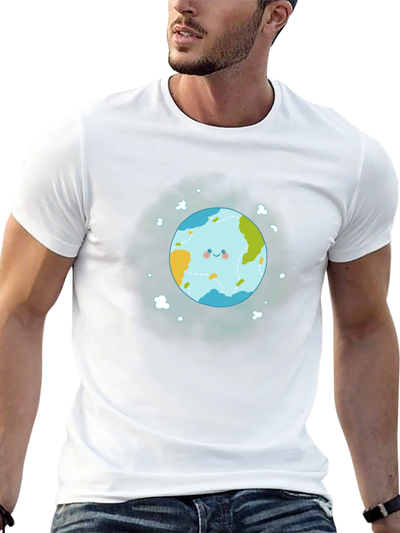 Cute Earth Graphic Black T-Shirt