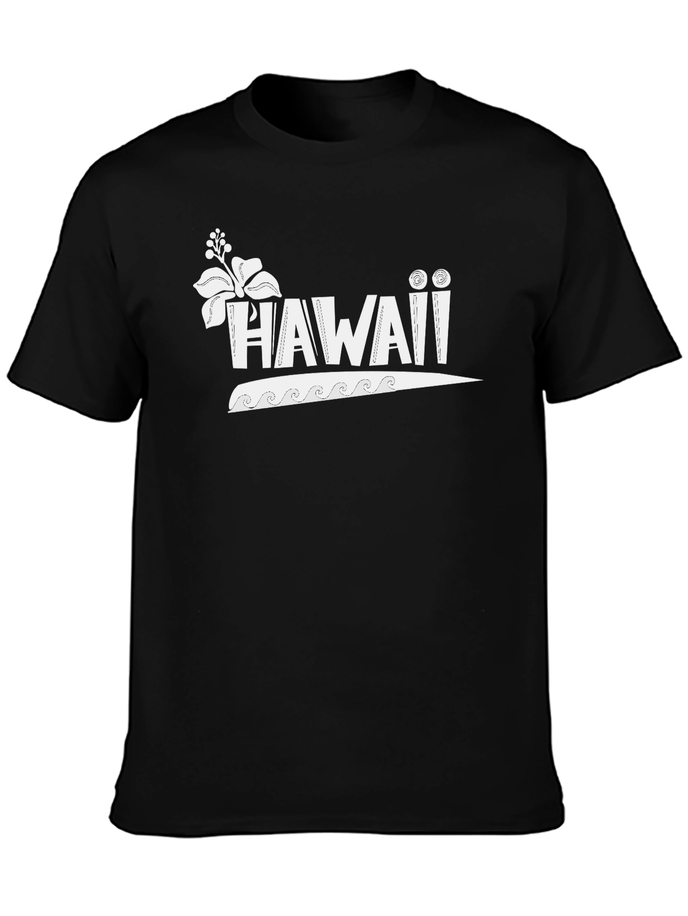 Hawaii Graphic Print Crew Neck Tee - Black