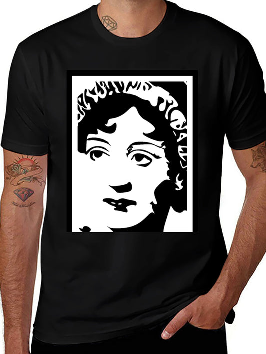 Black T-Shirt with White Portrait Graphic