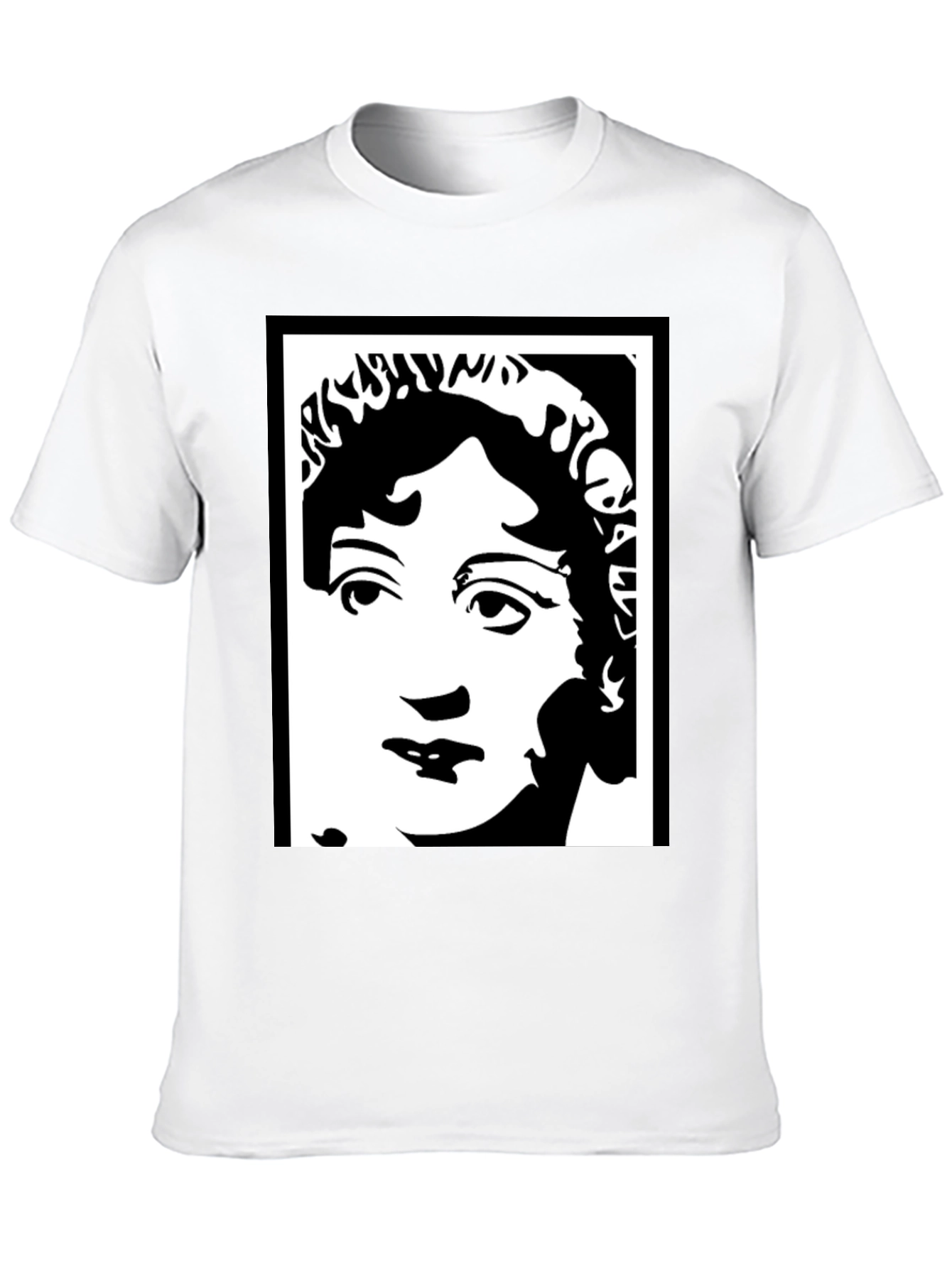 Black T-Shirt with White Portrait Graphic