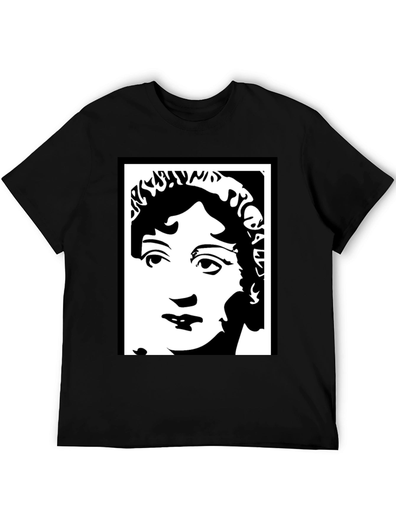 Black T-Shirt with White Portrait Graphic
