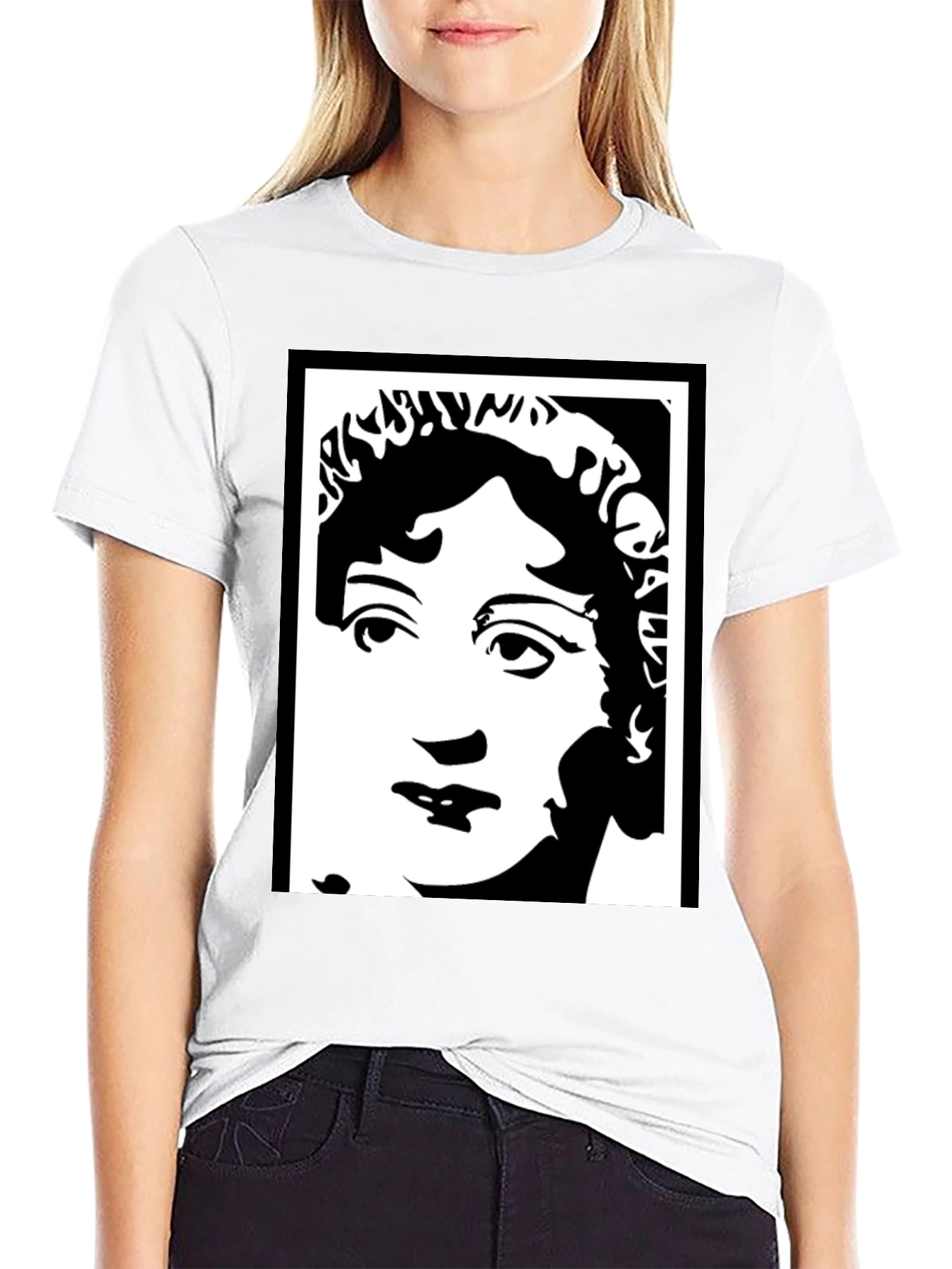 Black T-Shirt with White Portrait Graphic