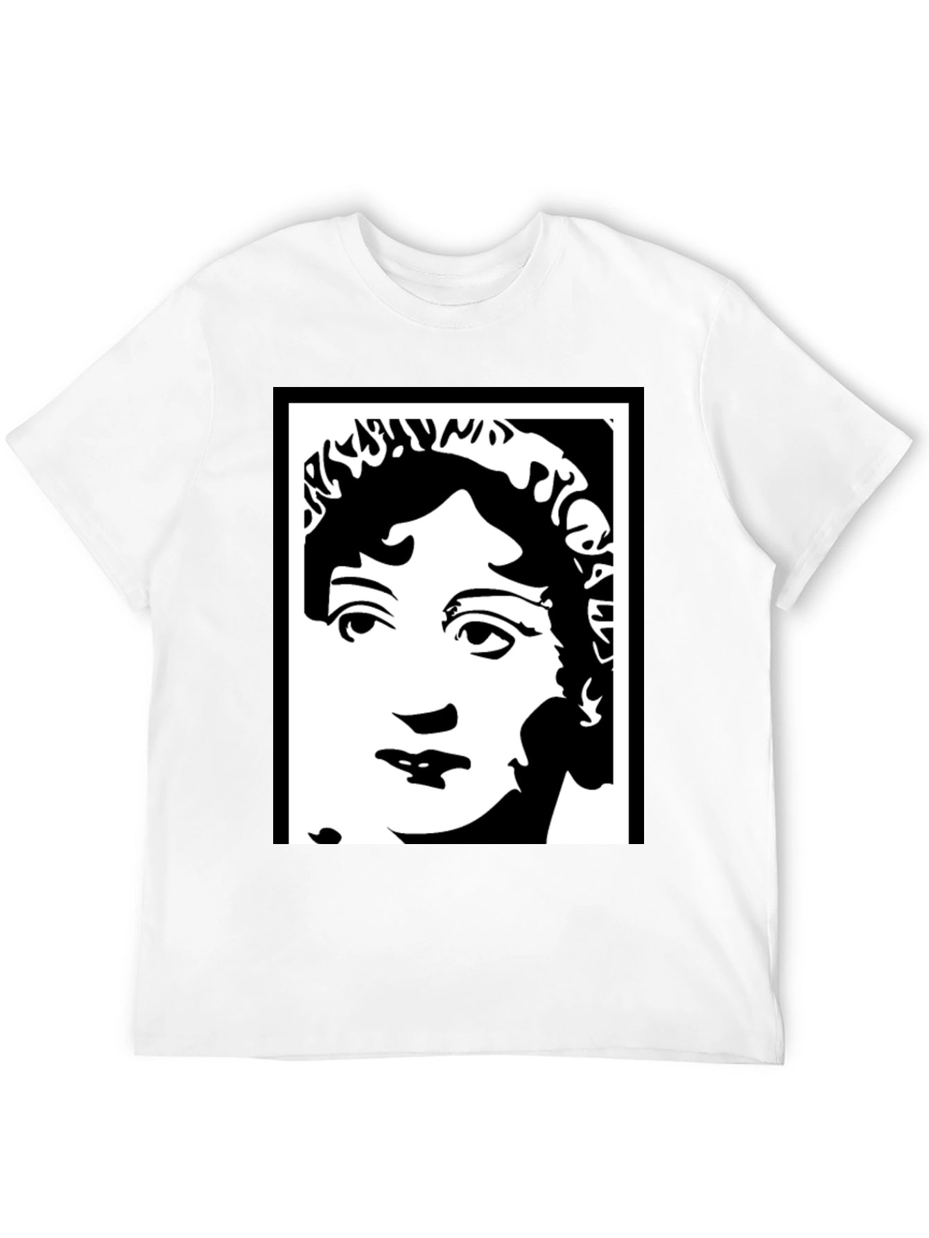 Black T-Shirt with White Portrait Graphic