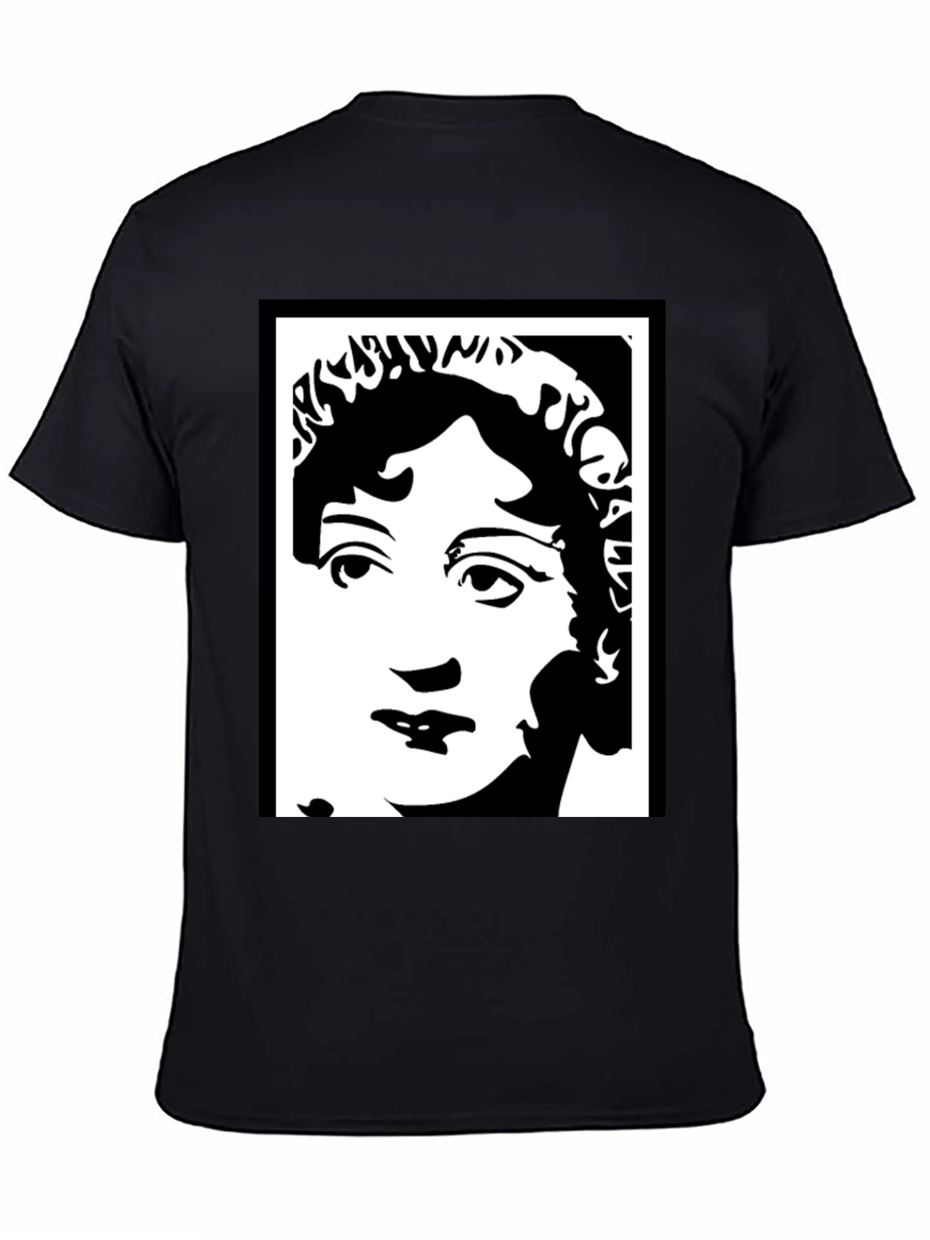 Black T-Shirt with White Portrait Graphic