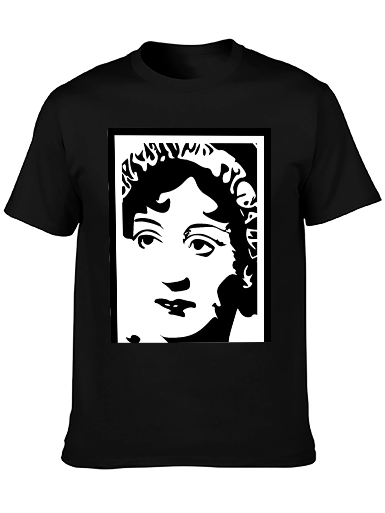 Black T-Shirt with White Portrait Graphic