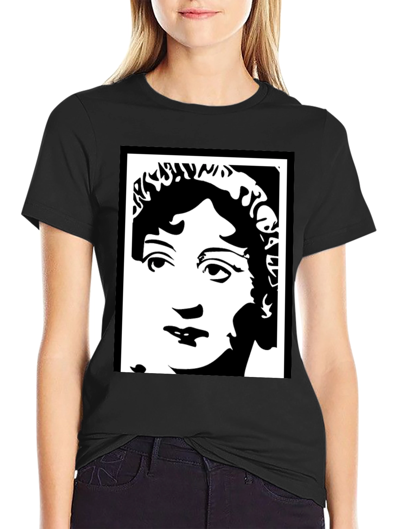 Black T-Shirt with White Portrait Graphic
