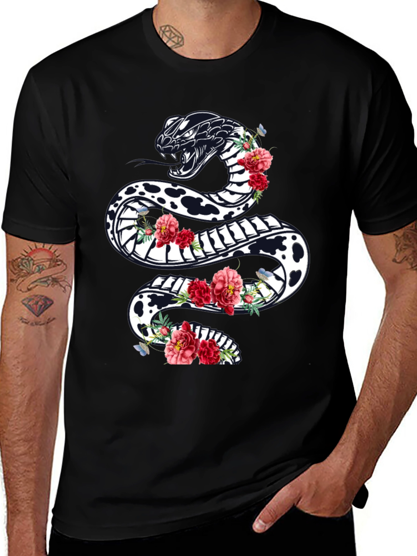 Black Floral Snake Graphic Tee