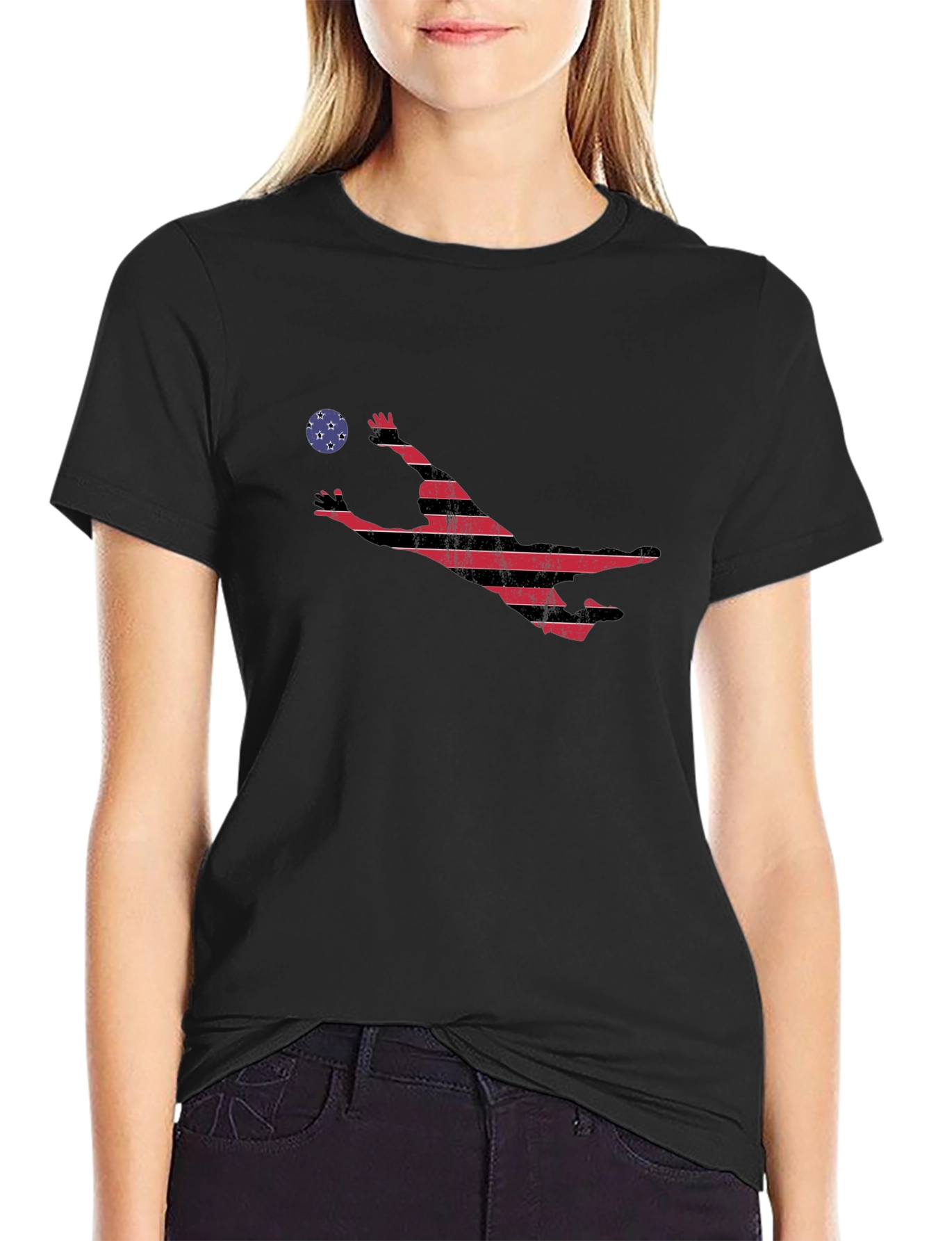 Volleyball Player Graphic Tee - American Flag Style