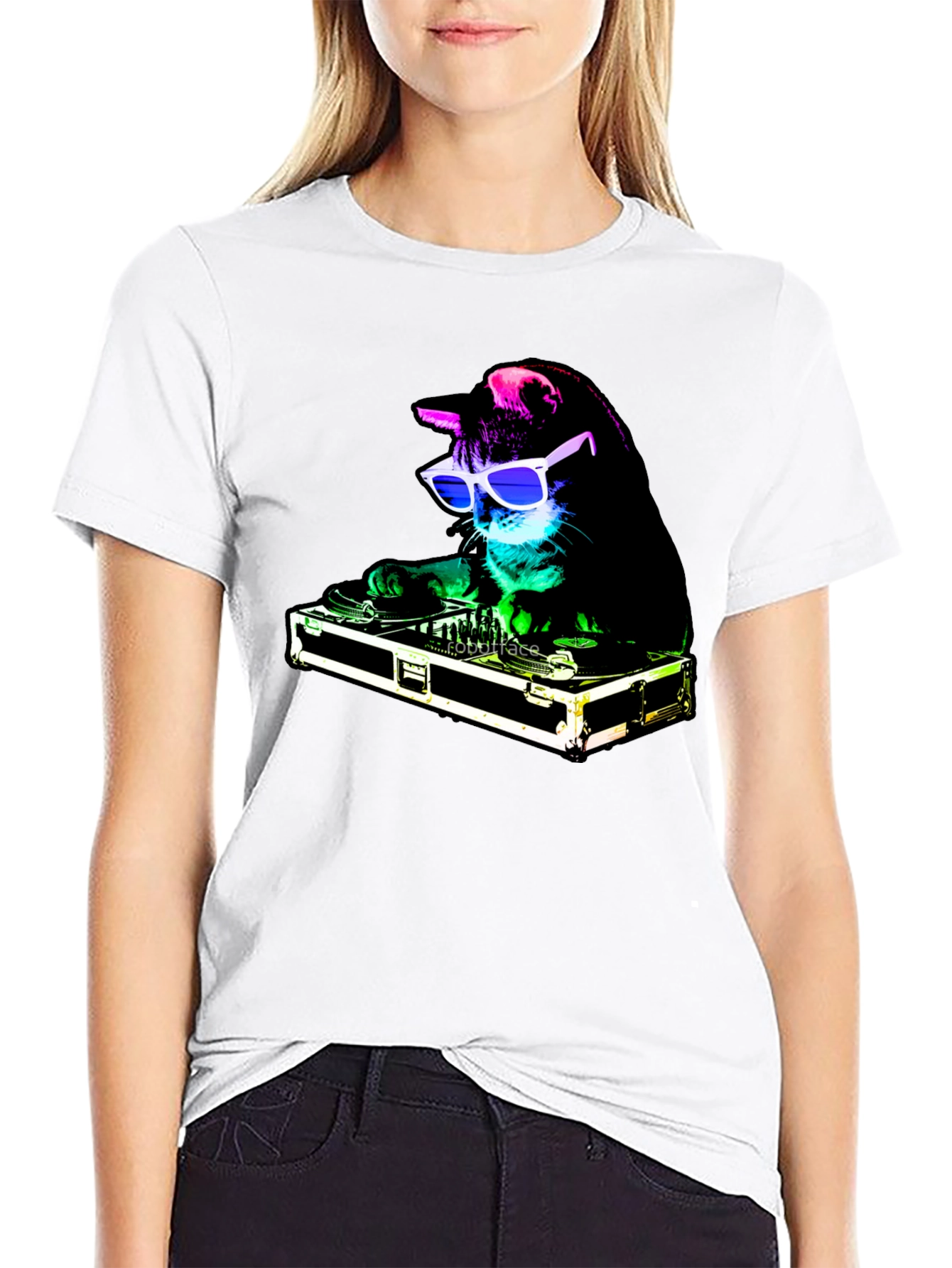 DJ Cat Graphic T-Shirt - Black