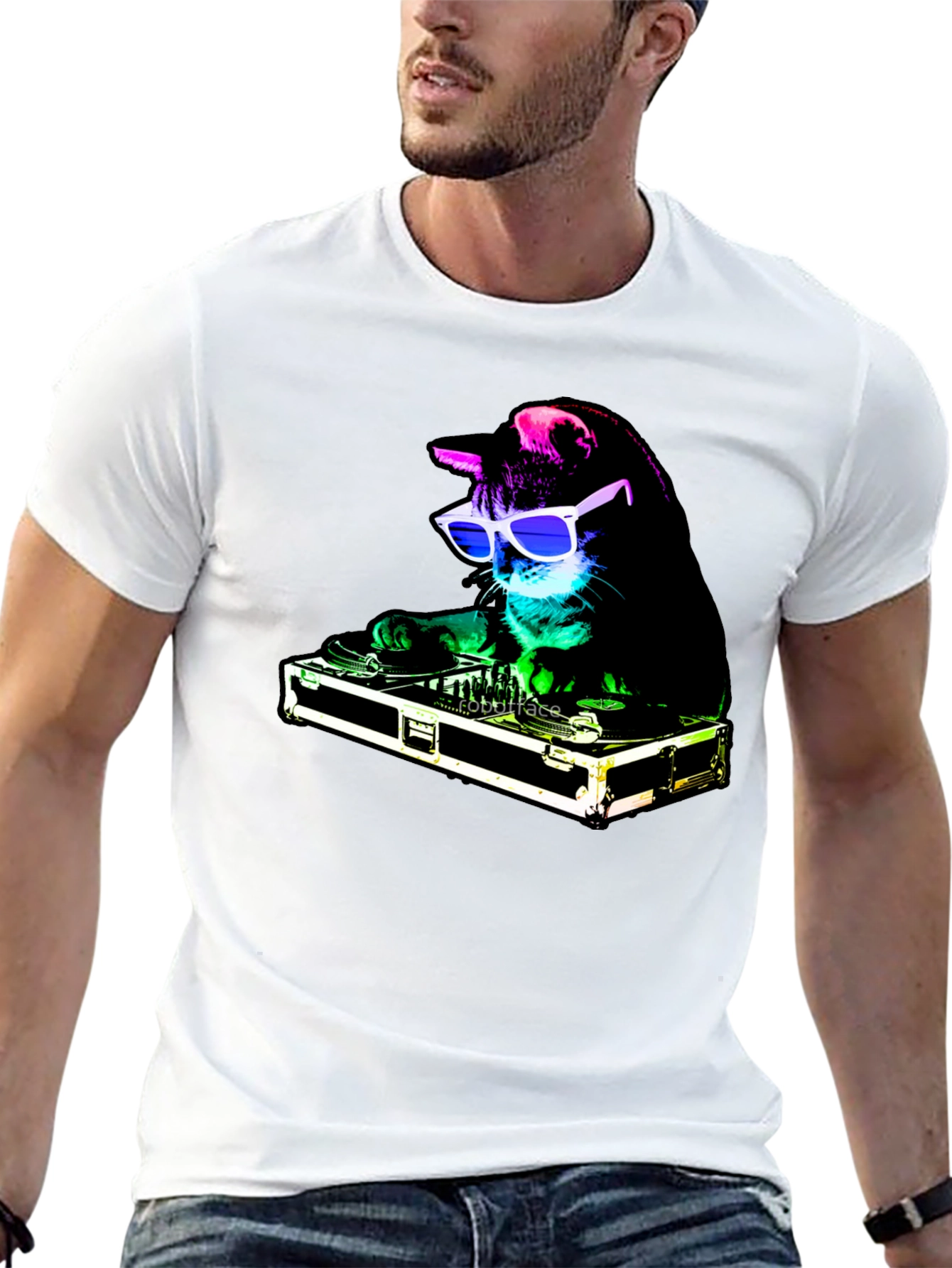 DJ Cat Graphic T-Shirt - Black