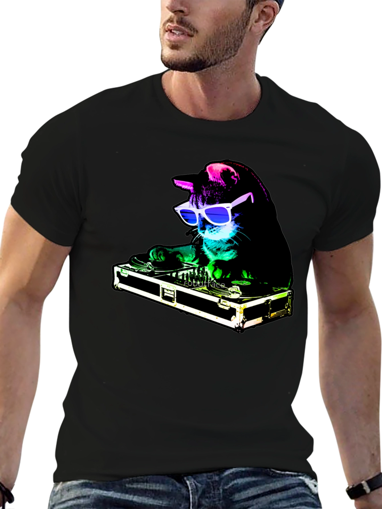 DJ Cat Graphic T-Shirt - Black