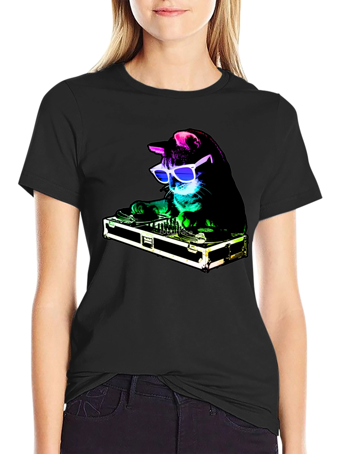 DJ Cat Graphic T-Shirt - Black