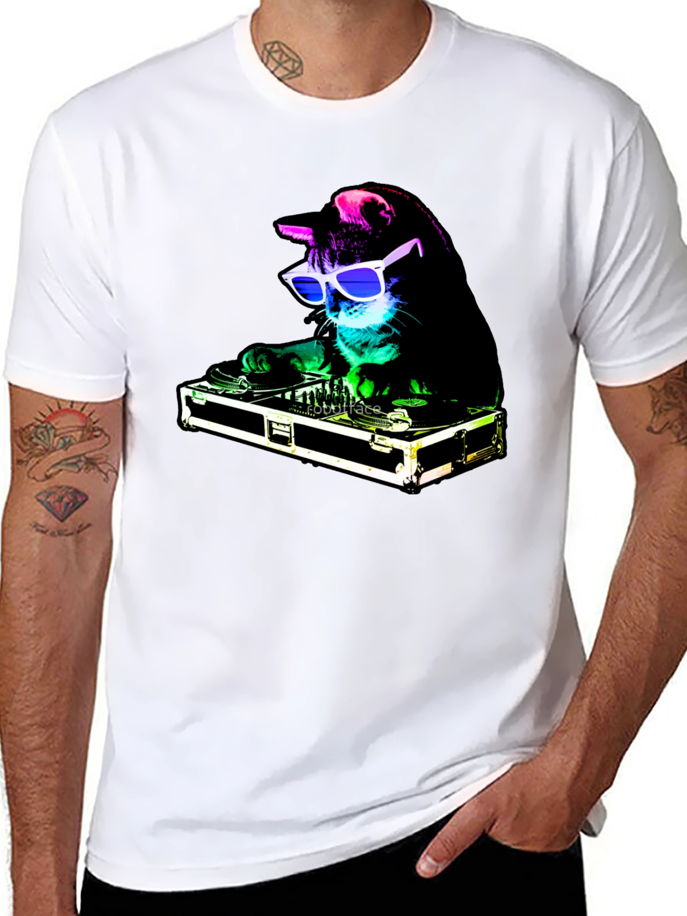 DJ Cat Graphic T-Shirt - Black