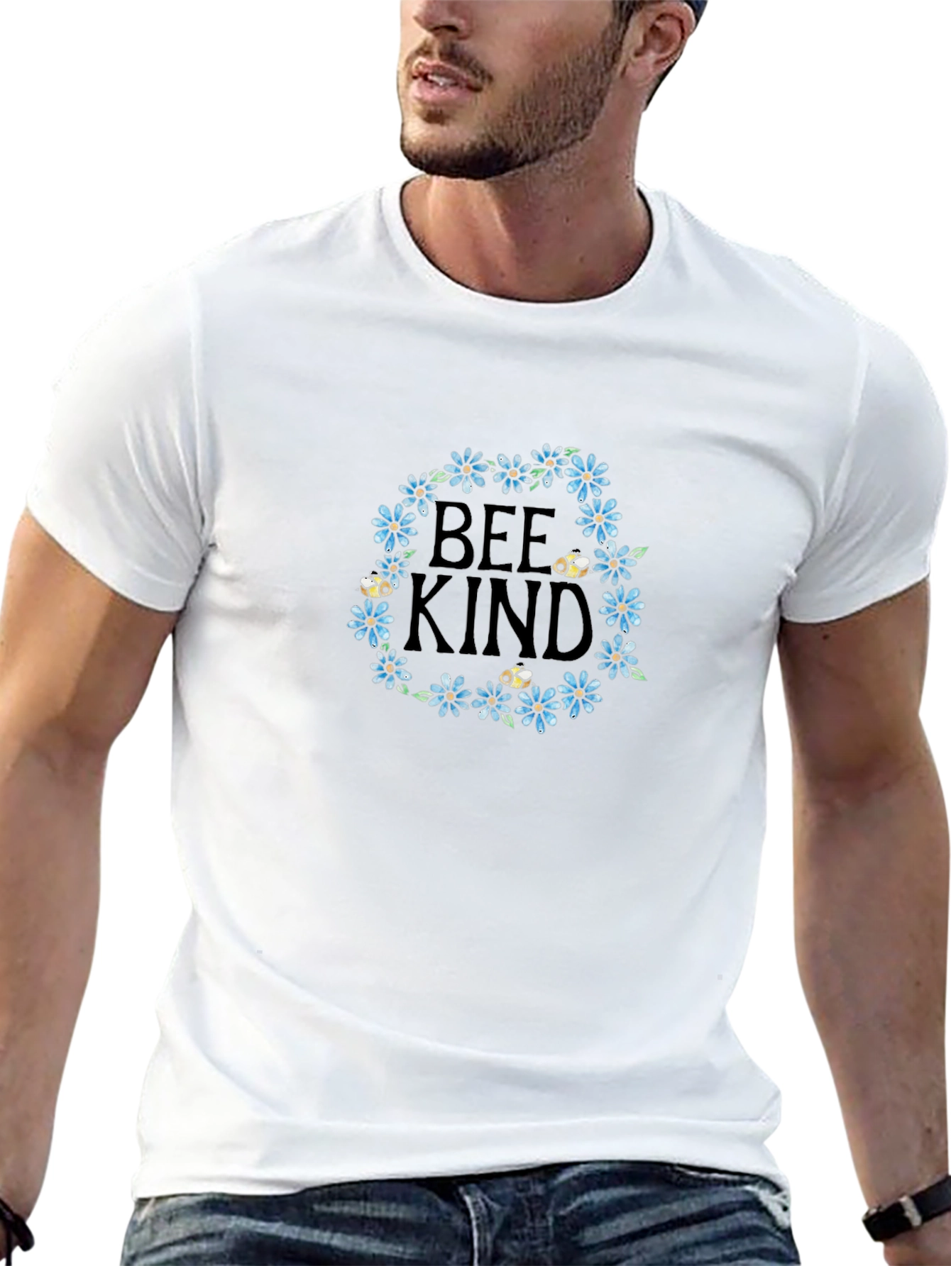 Bee Kind Floral Wreath Black T-Shirt