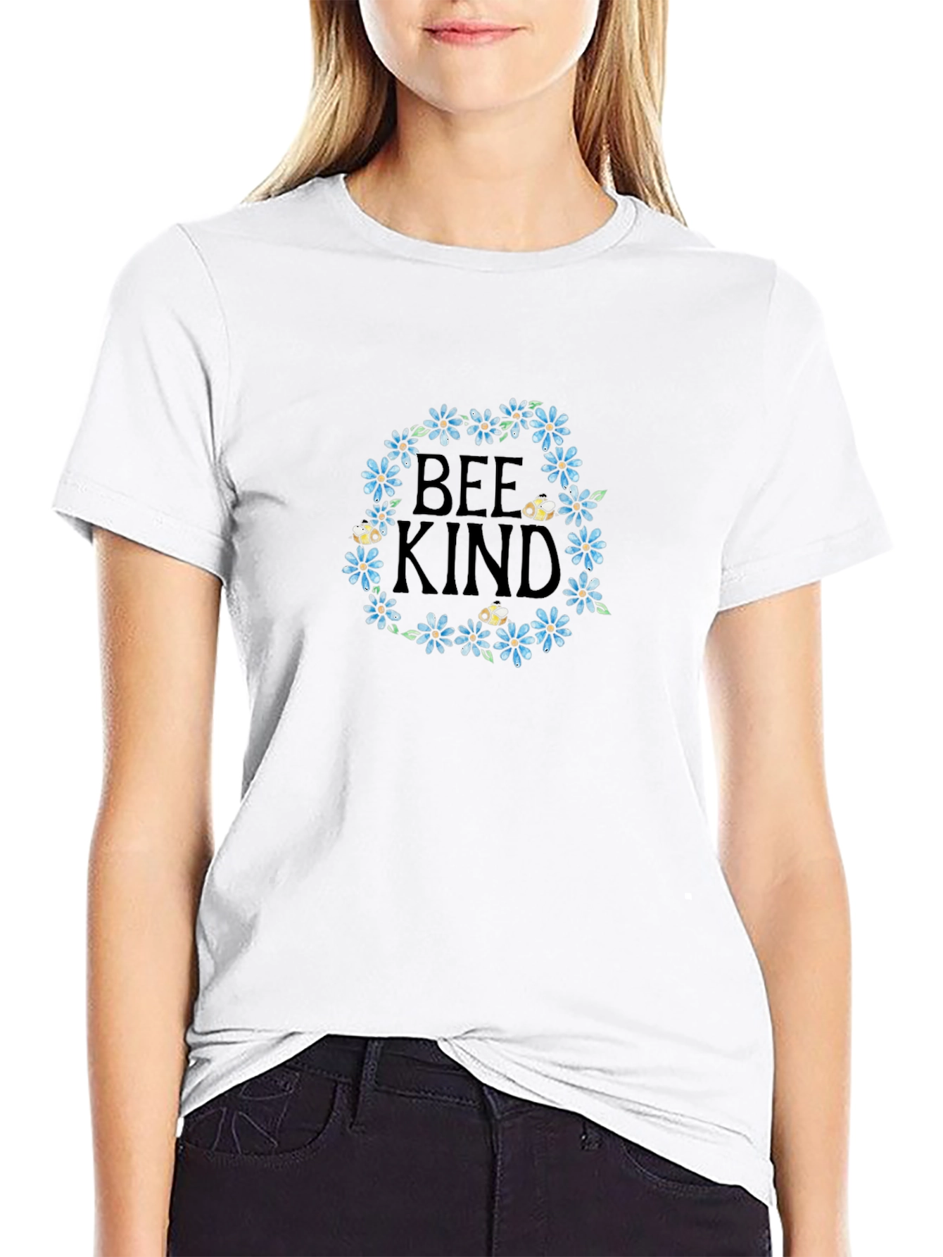 Bee Kind Floral Wreath Black T-Shirt