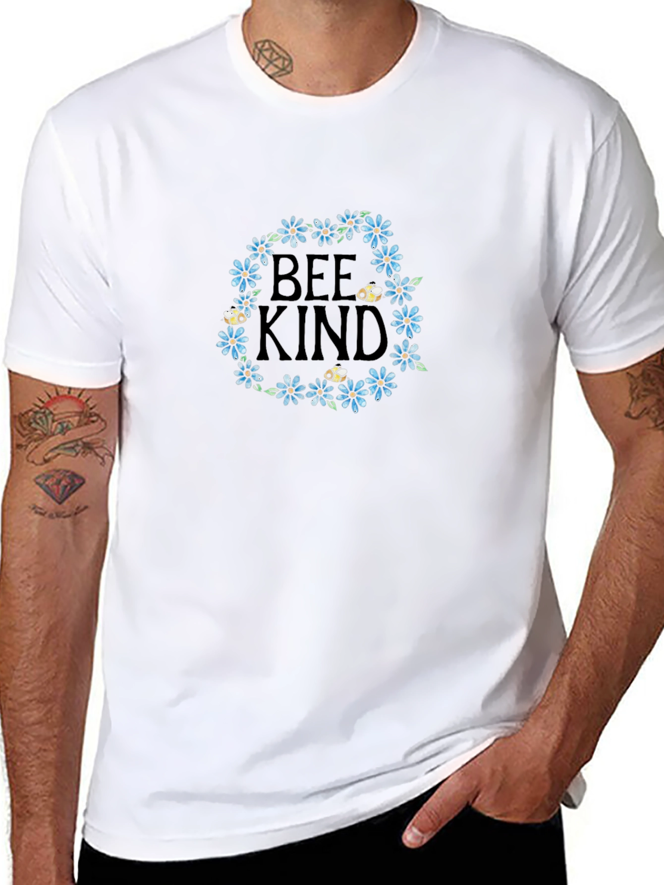 Bee Kind Floral Wreath Black T-Shirt