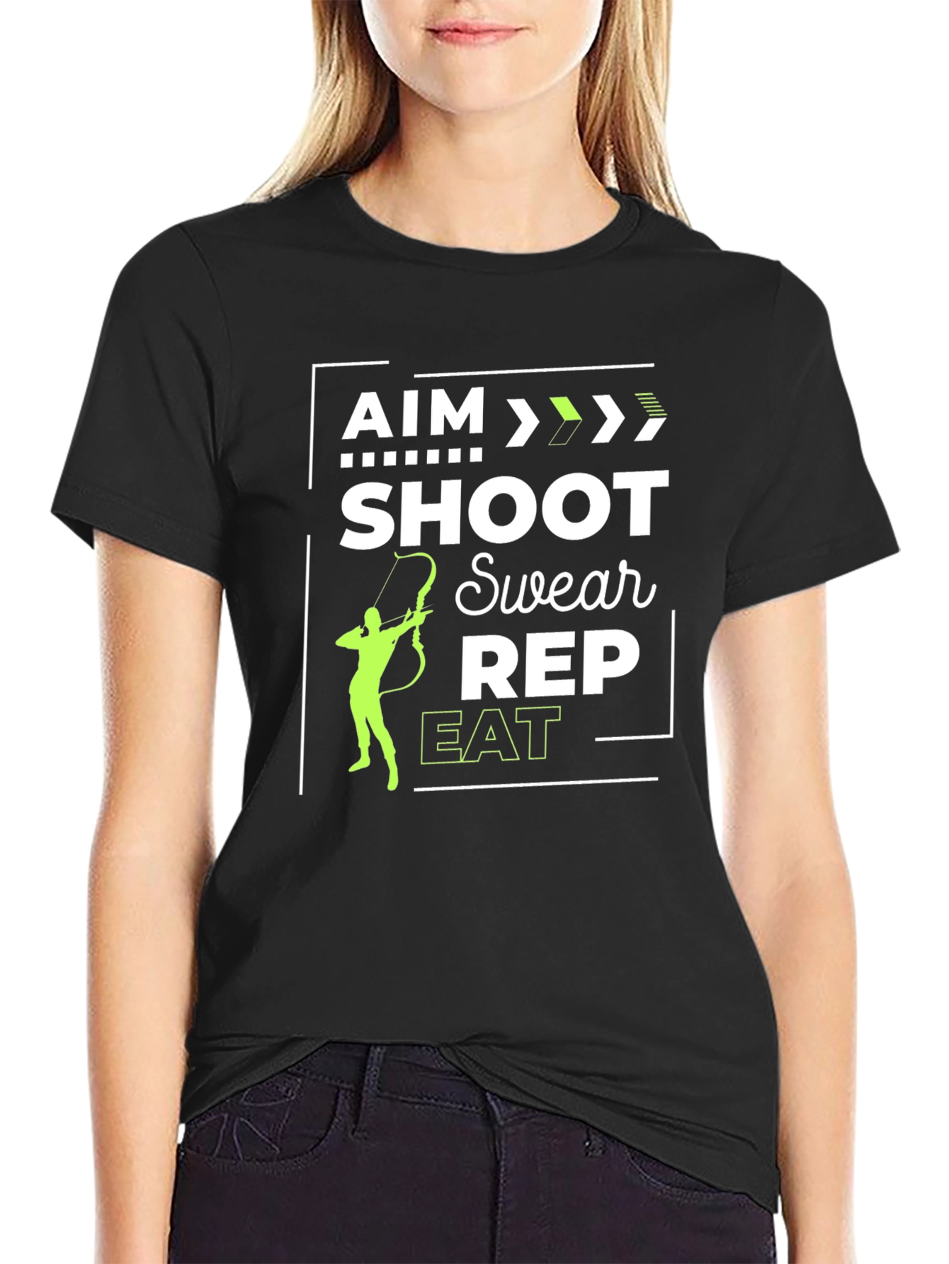 Aim Shoot Swear Rep Eat Black Graphic Tee