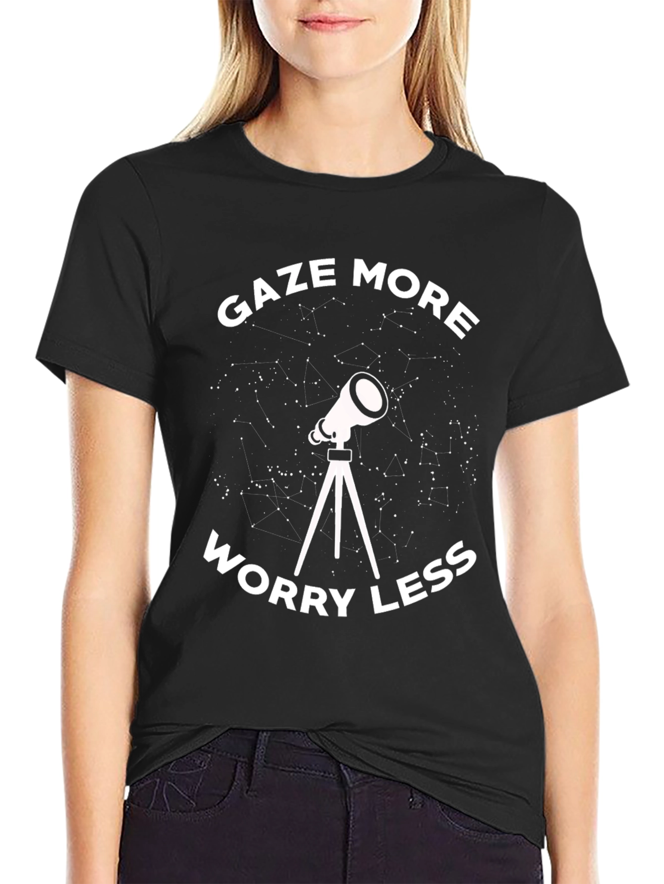 Gaze More Worry Less Telescope Graphic T-Shirt