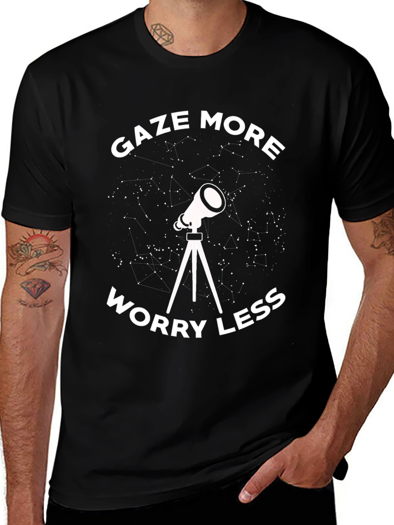 Gaze More Worry Less Telescope Graphic T-Shirt