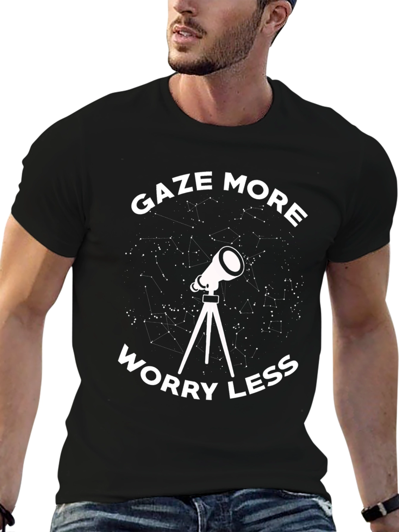 Gaze More Worry Less Telescope Graphic T-Shirt